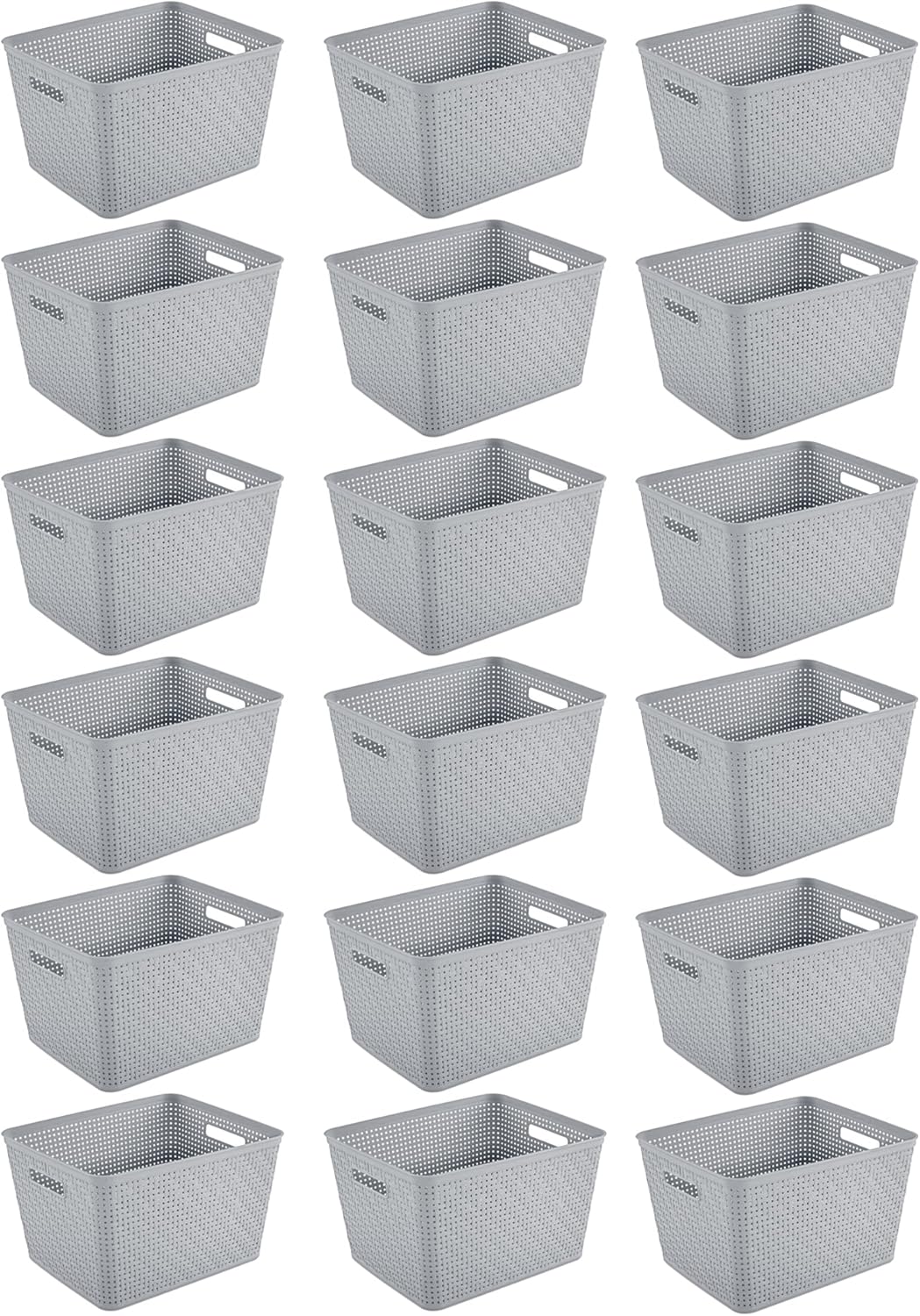 Sterilite 18 Pack Plastic Storage Bin Organization Containers, Tall Baskets, Cement