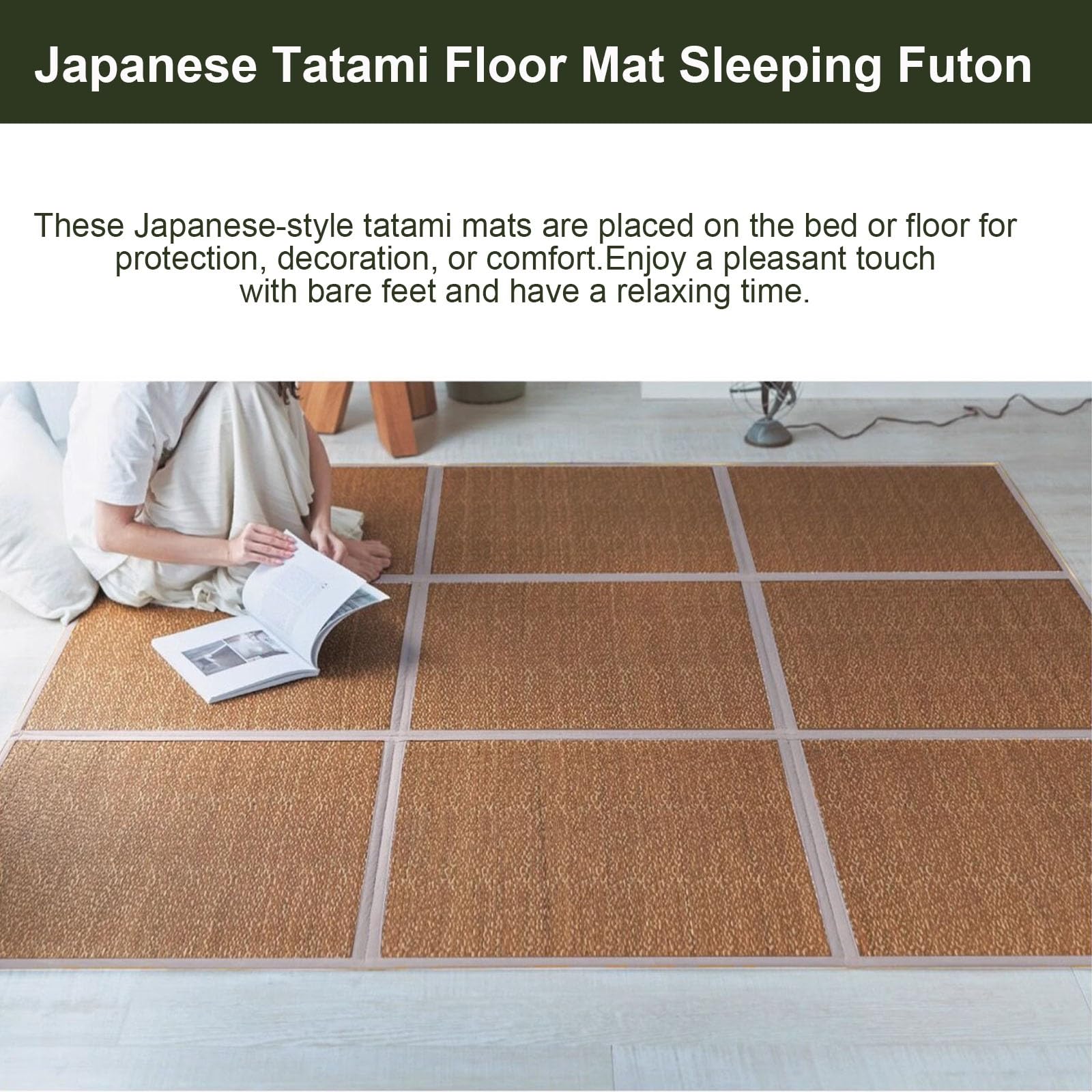 Colchón Tatami Japonés Tapete de Suelo Hierba Igusa Alfombrilla de Gateo(Coffee,195x195cm)