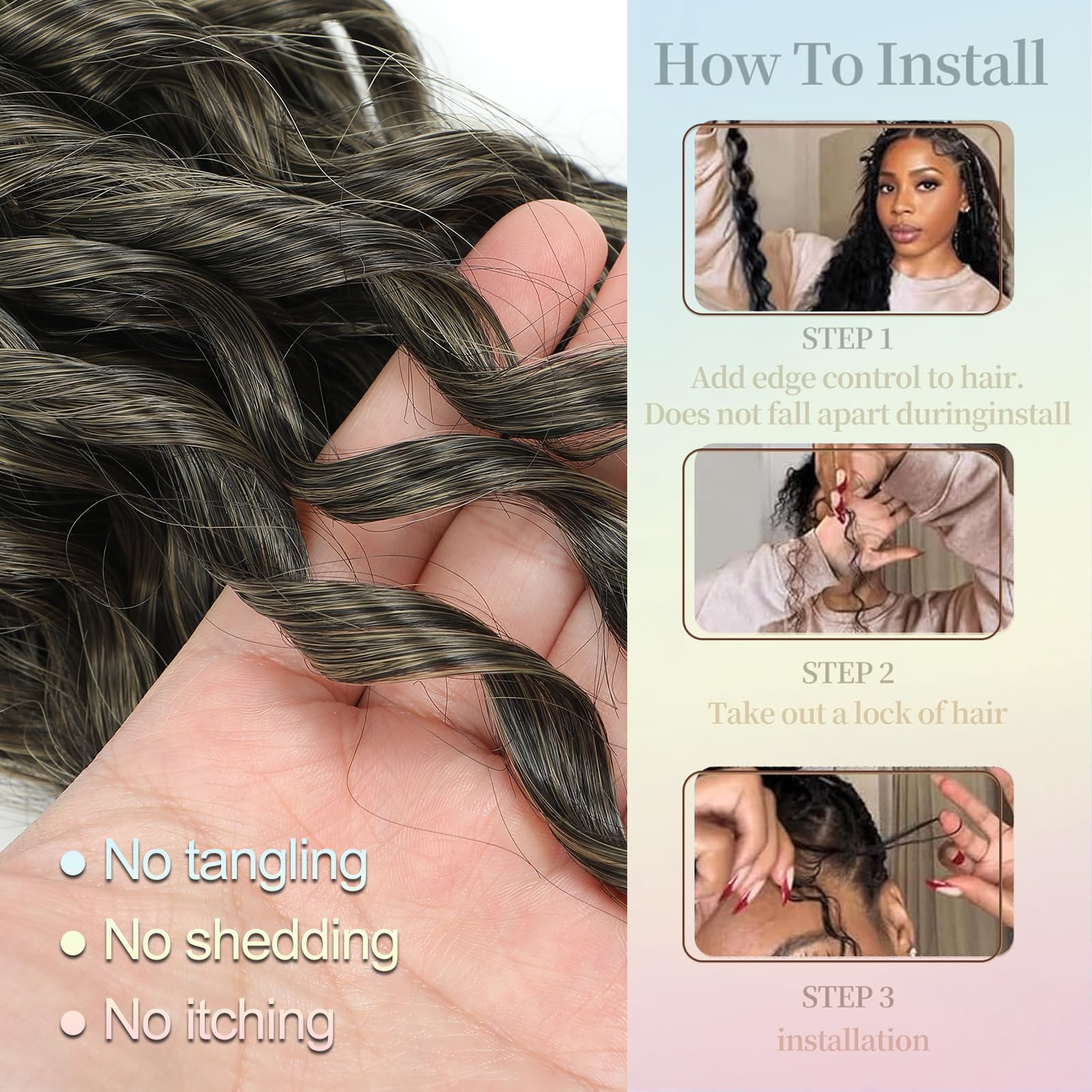 FANWYFYU 6Packs Deep Wavy Twist Crochet Braids Hair 14Inch French Curly Braiding Hair Pre-Looped Long Bohemian Crochet Hairs Water Wave Synthetic Curly Hair Extensions for Women and Girls (T1B-27) - Image 4