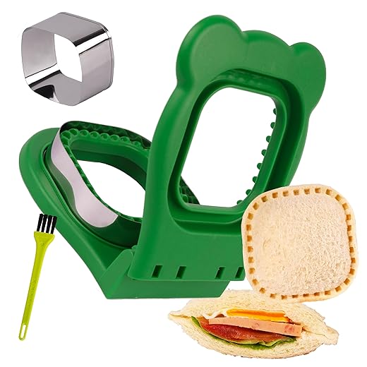 Uncrustables Sandwich Maker Sealer Cutter, Crustless Sandwich Cutter, PB&J Uncrustable Maker - Color Green, Square Shape