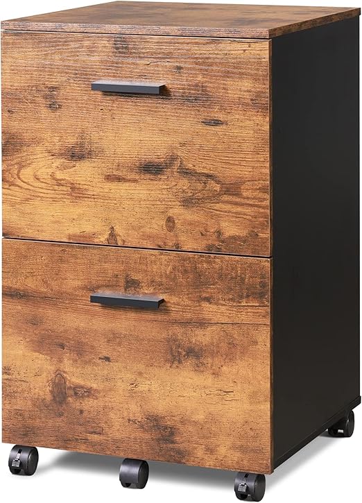 DEVAISE 2 Drawer File Cabinet, Mobile Filing Cabinet fits A4/Letter Size for Home Office, Wood Printer Stand, Rustic Brown