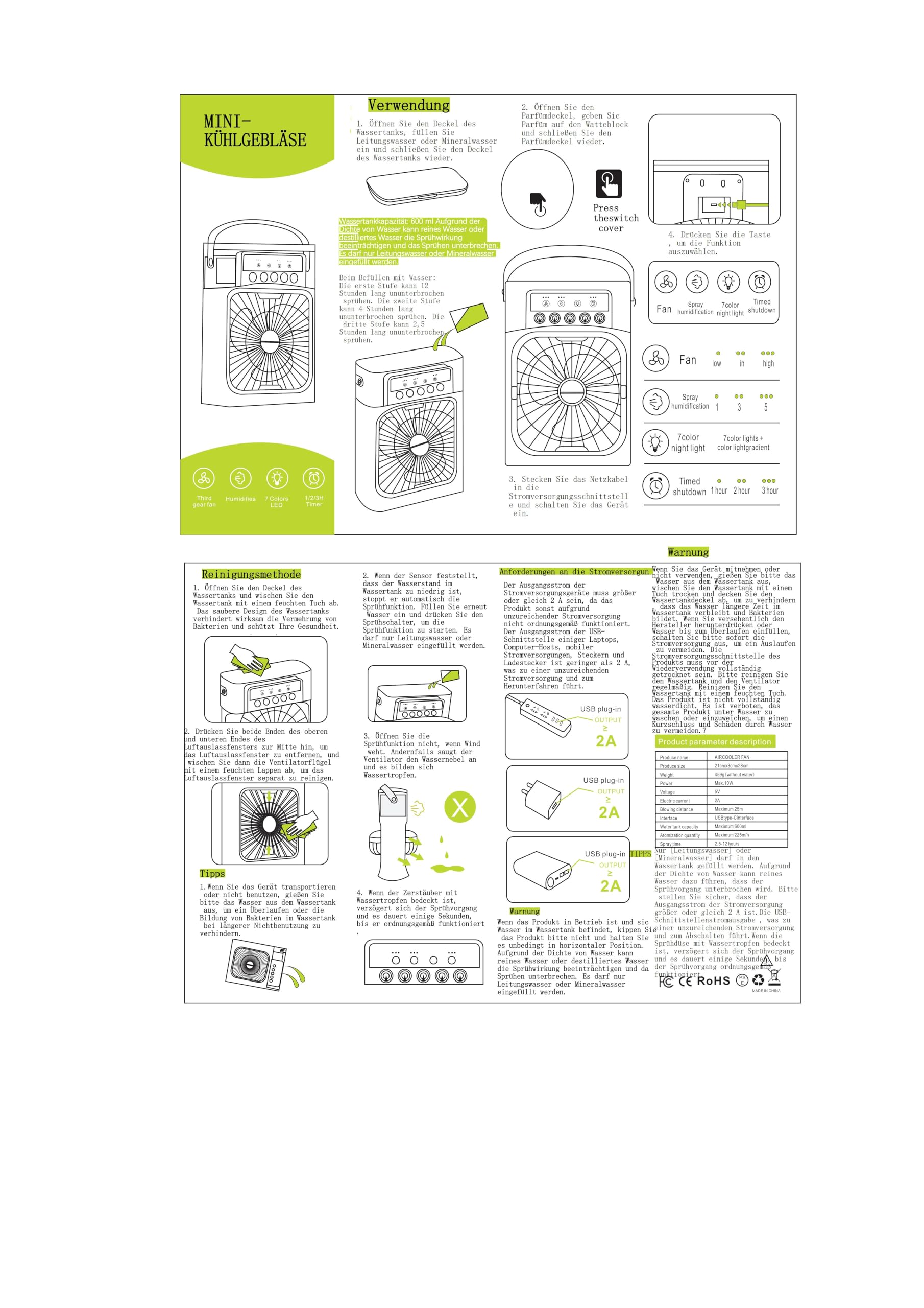 Ventilador de aire acondicionado portátil, 4 en 1, mini ventilador de refrigeración personal con pulverizador de agua, 3 velocidades, aire evaporativo, ventilador de agua, vaporizador, niebla y mesa