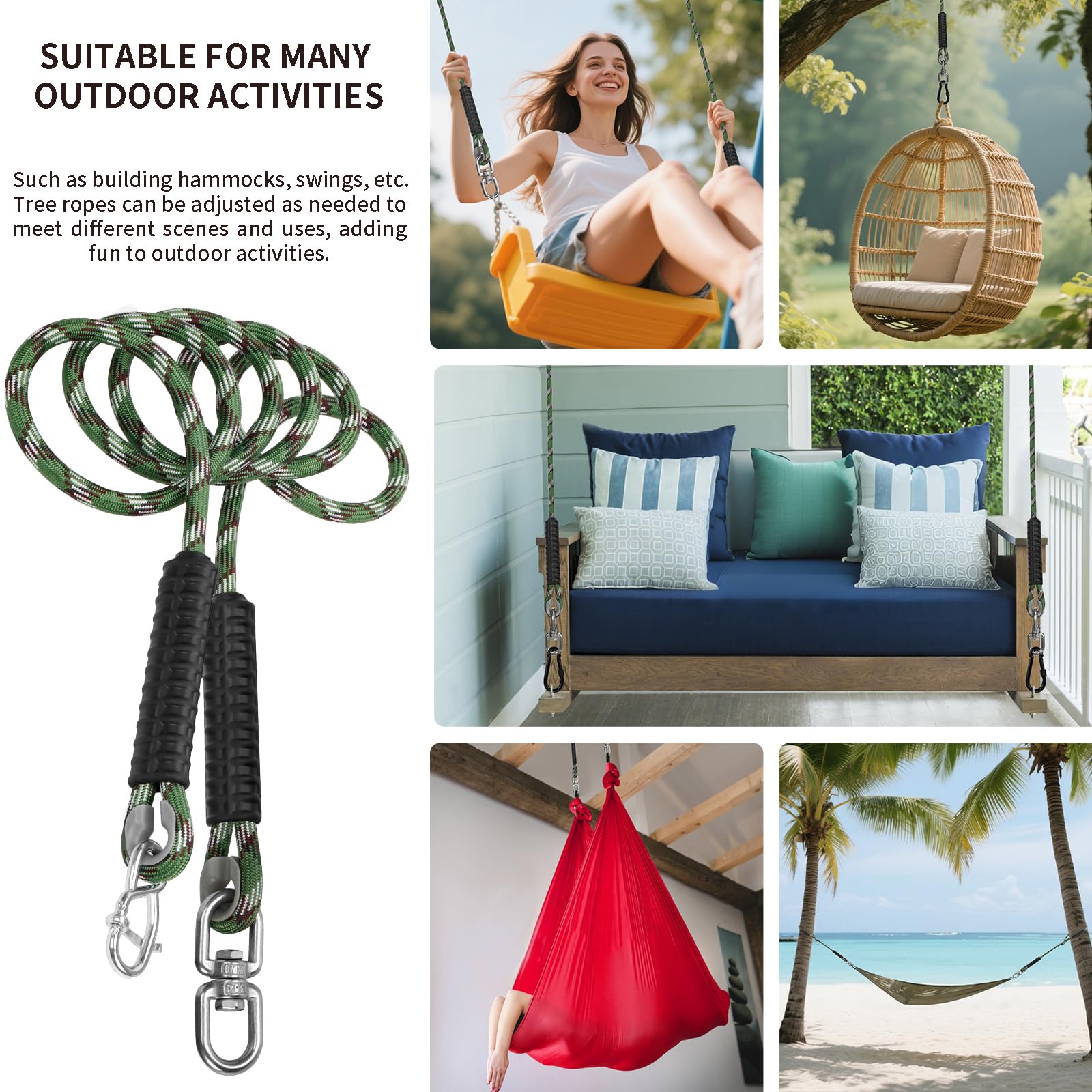 Corde de Hamac, Suspension de Hamac Réglable, Suspension de Fauteuil Suspendu pour Aire de Jeux Extérieure, Fauteuil Suspendu pour Escalade et Yoga