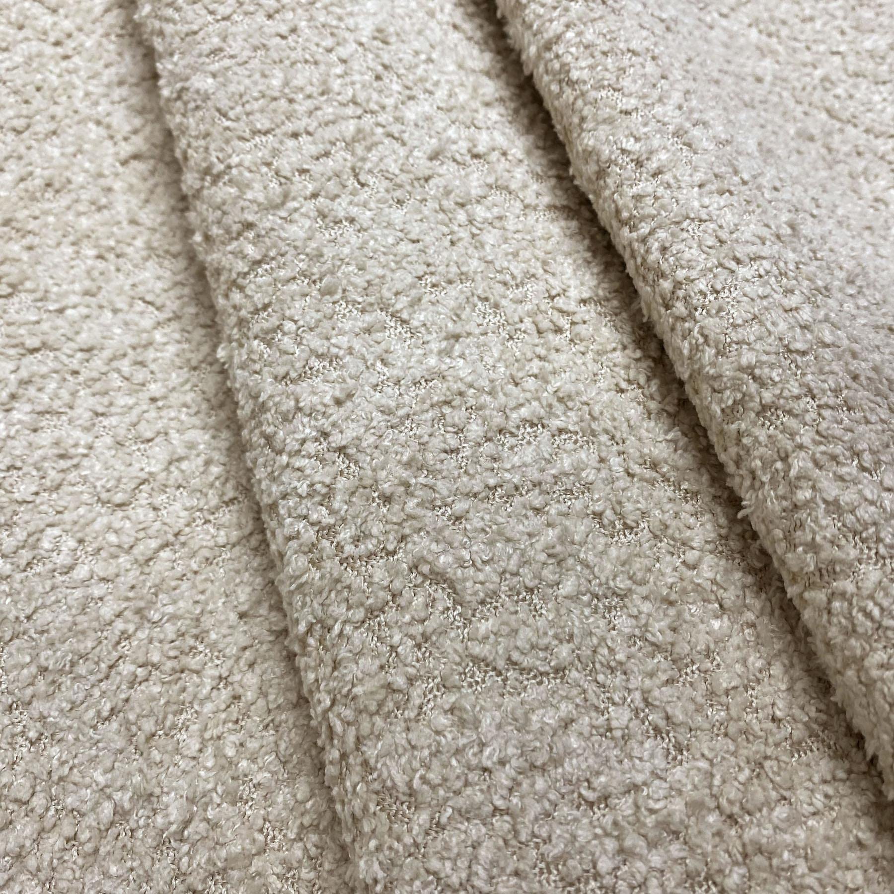 I Want Fabric Oyster Soft Teddy Boucle Slubbed Curled Fire Retardant Nubby Upholstery Fabric By The Metre - Beige