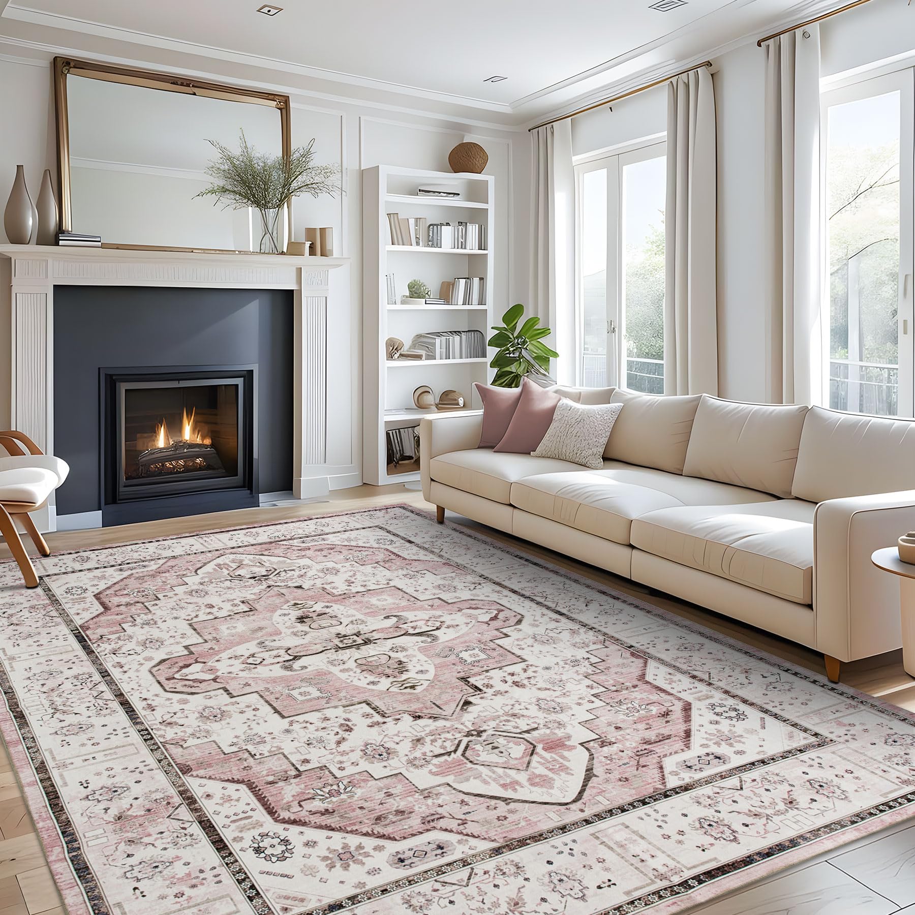 Photo 1 of DECOMALL Maila Machine Washable Rugs 8x10ft, Traditional Oriental Pink Rug,Vintage Distressed Large Rugs Carpet for Living Room Bedroom