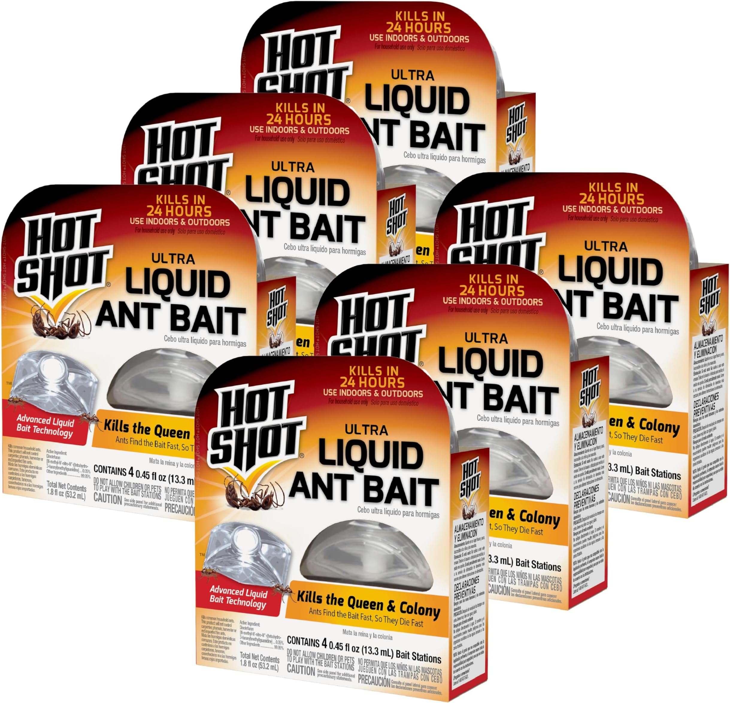 Hot Shot Ultra Liquid Ant Bait, 4 Count, Advanced Liquid Bait Technology Kills Common Household Ants Fast With No Drips Or Spills, 6 Pack