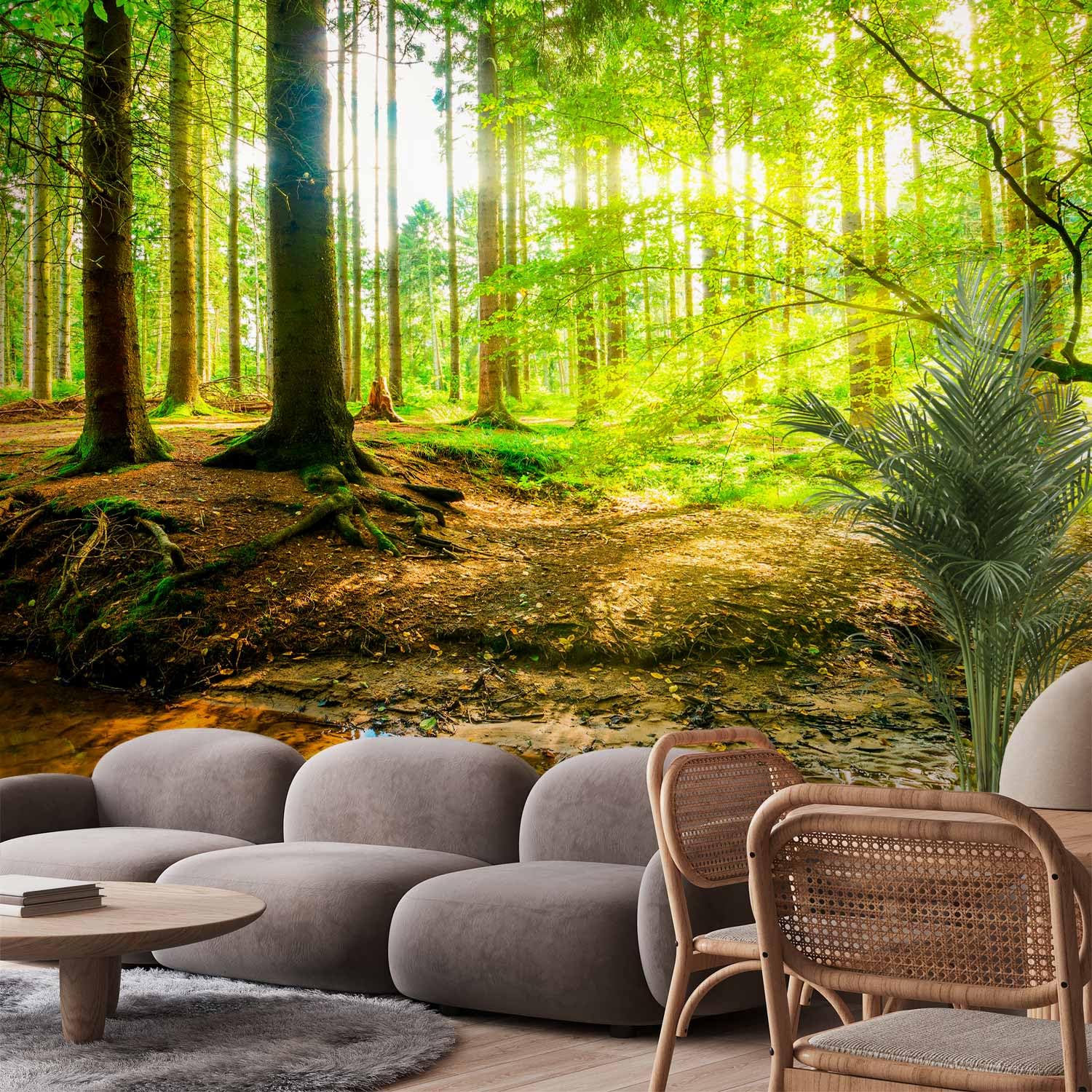 murando Carta da parati d'Angolo Adesiva Foresta Paesaggio 539x250 cm Fotomurali Adesivi Murali Rivestimento Parete Moderna per Pareti Muro Decorativo Fotomurale Natura Alberi verde Sole c-B-10040-a-a