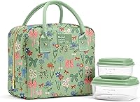 Vista 16 de Fit & Fresh Bloomington - Lonchera grande aislada para trabajar con contenedores, resistente a las manchas, cierre de cremallera, pequeñas flores