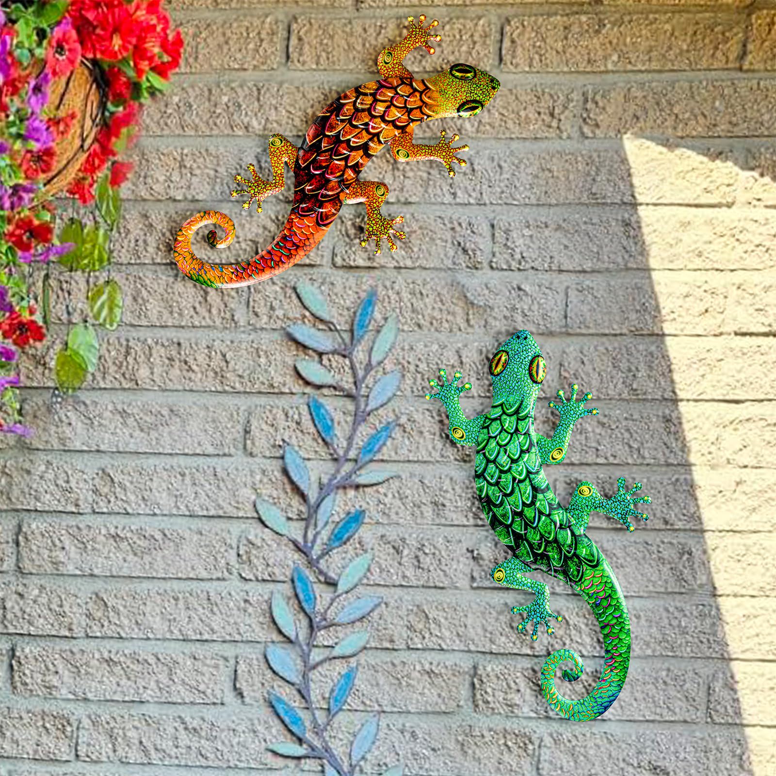 ROCKING GIFTS Decorazione da parete lucertola Mosaico Metallo 39x19 cm | Decorazione Giardino Terrazza Esterno | Figura Scultura Gecko Rettile | Arte Artigianato Design