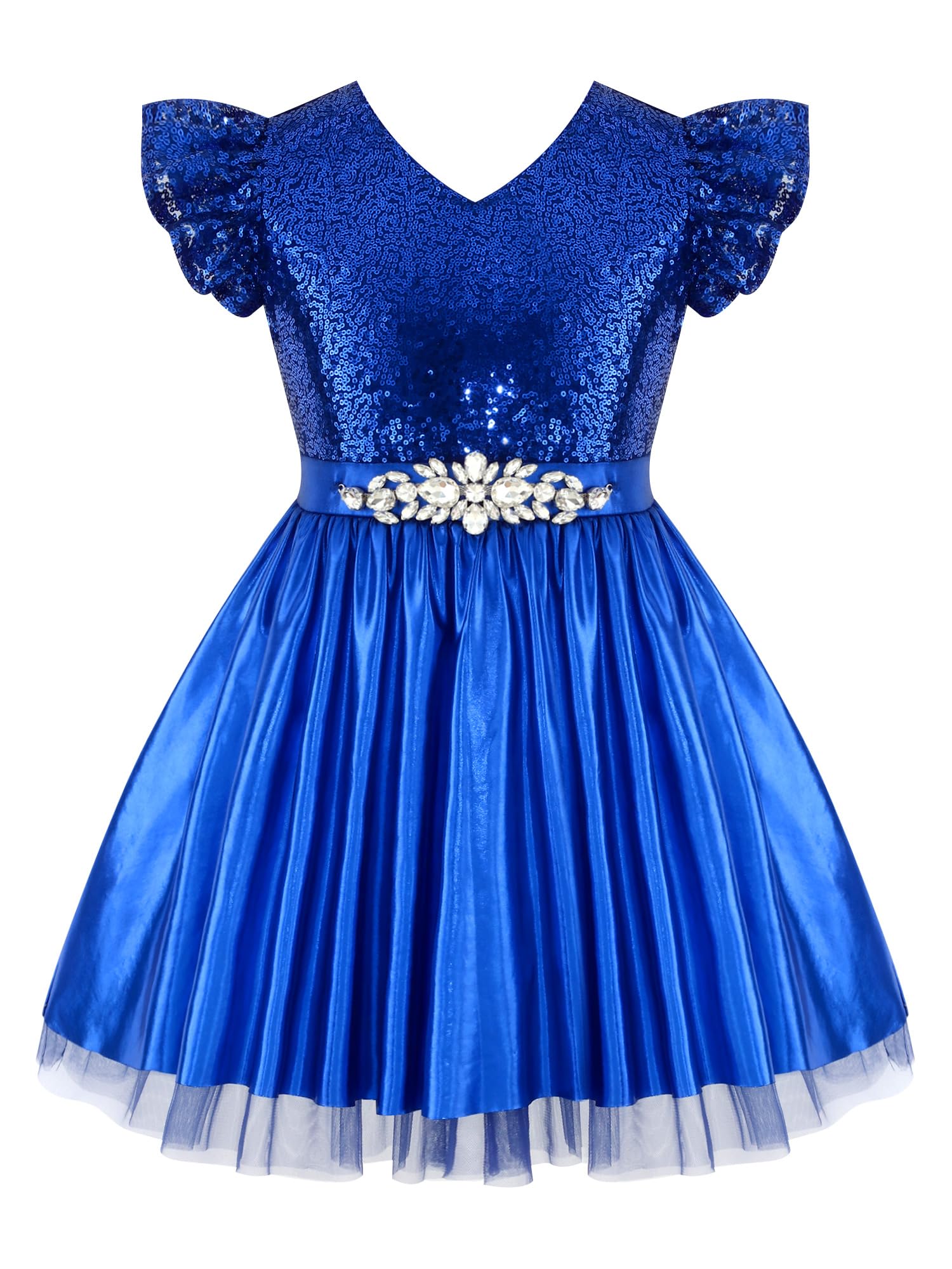 Kinder Brautjungfernkleid Hochzeitskleid Glitzer Satin A Linie Kleid