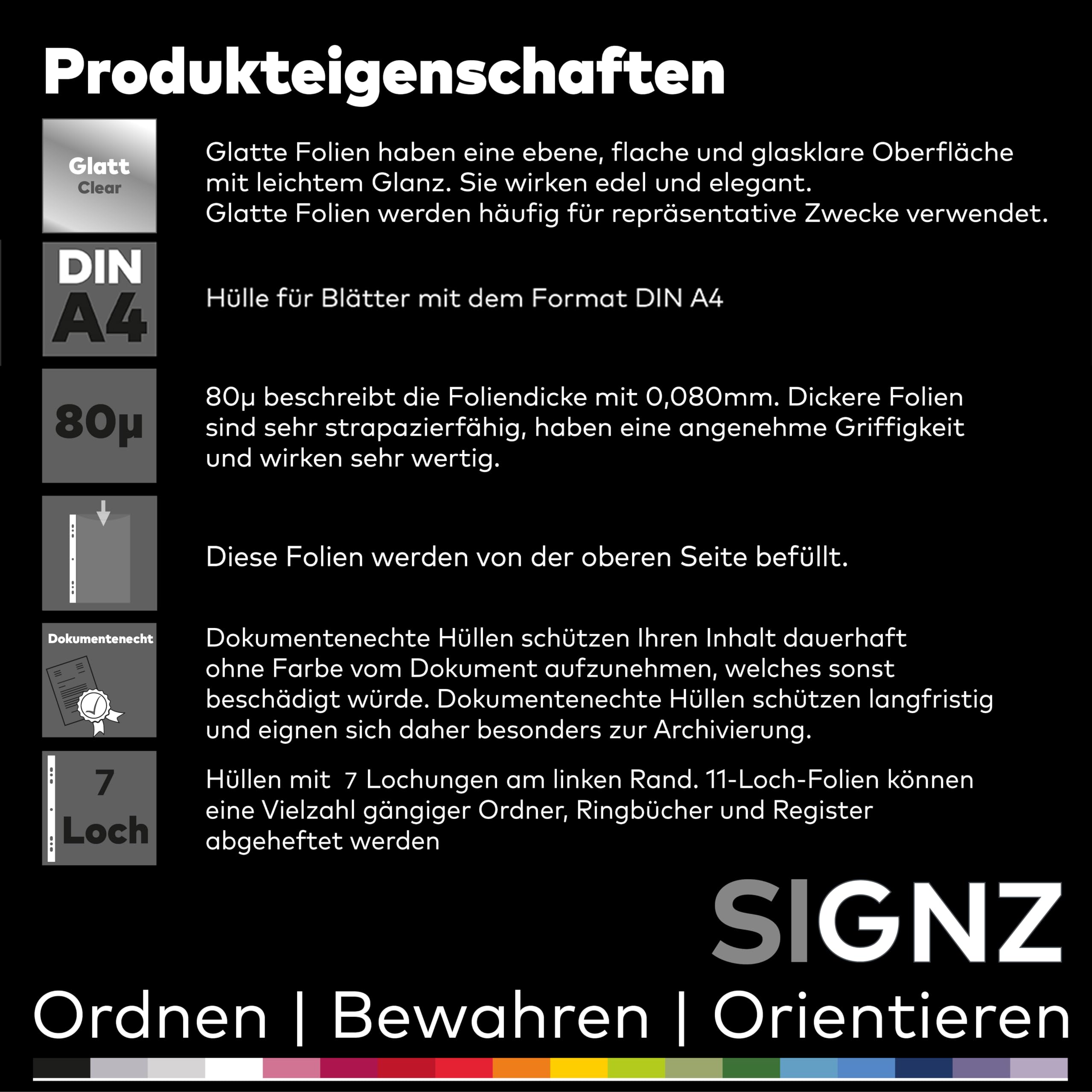 SIGNZ Koszulki na dokumenty (DIN A4, mocne 80 my), 100 sztuk, przezroczyste, neutralne pod względem emisji CO2, wyprodukowane w Niemczech