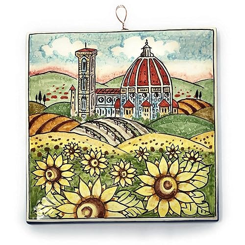 CERAMICHE D'ARTE PARRINI - Azulejo de cerámica italiano Pantiles Cerámica Pintado a mano Decorado Duomo Paisaje Girasol Hecho en ITALIA Toscana