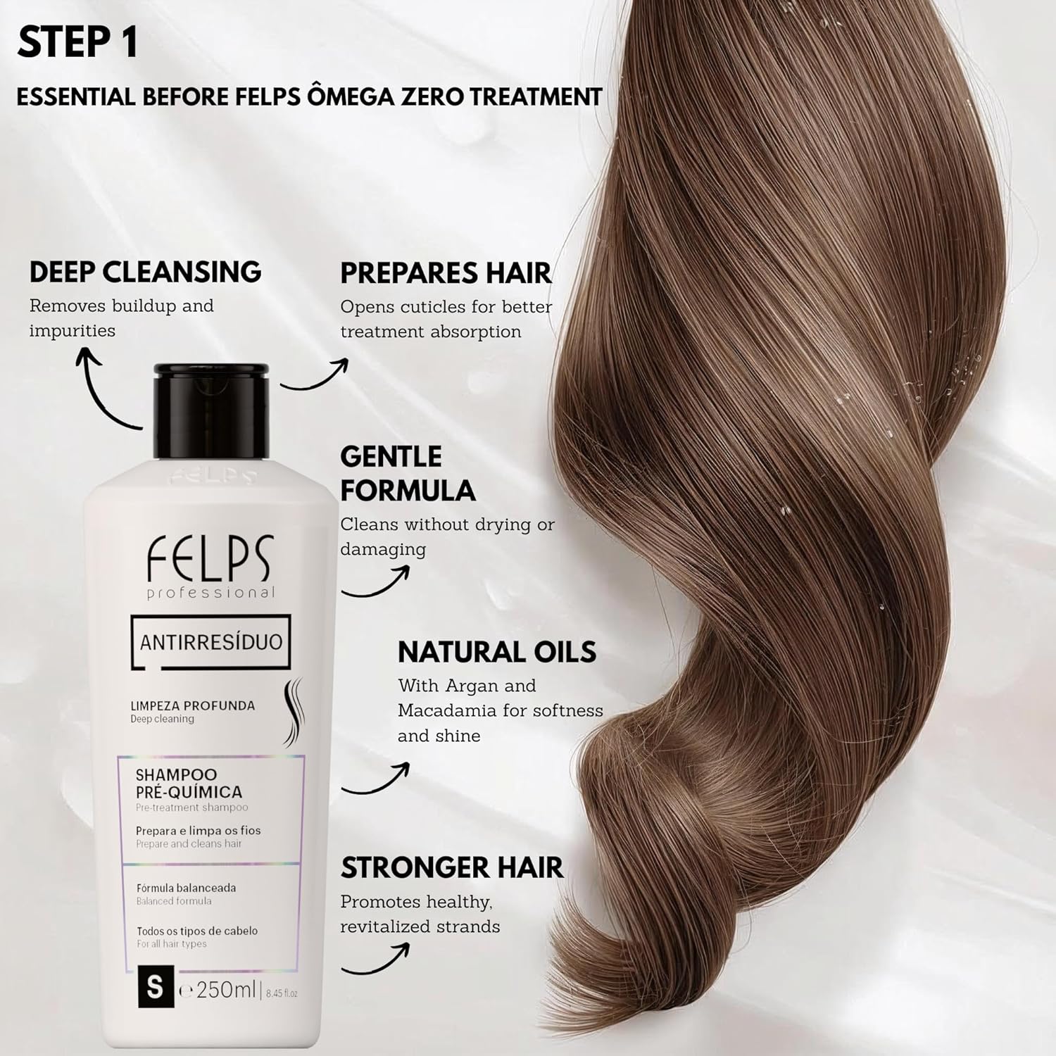 Felps Professional Omega Zero Hair Smoothing Kit, 33.8 fl oz Nanoplastia Treatment, 8.45 fl oz Deep Cleansing Shampoo, 2-Step System