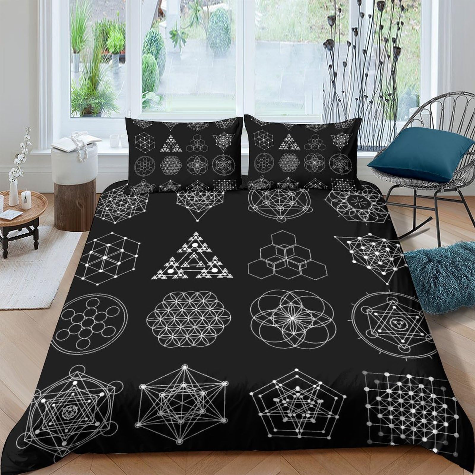 Ctjqhvkz Style-8 3D Printed Sacred Geometry Fitted Sheet Microfiber Soft Black Mandala Mattress Cover For Bedroom Dorm Decor Washable Single（135X200cm）