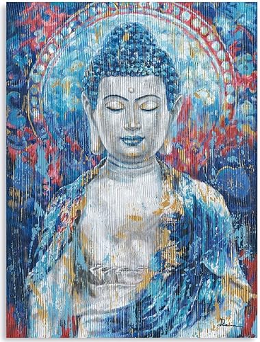 ATELIYISHU Lienzo artístico de Buda para pared de sala de estar, arte de pared de Buda zen, impresiones de Buda verde azulado sobre lienzo giclée,