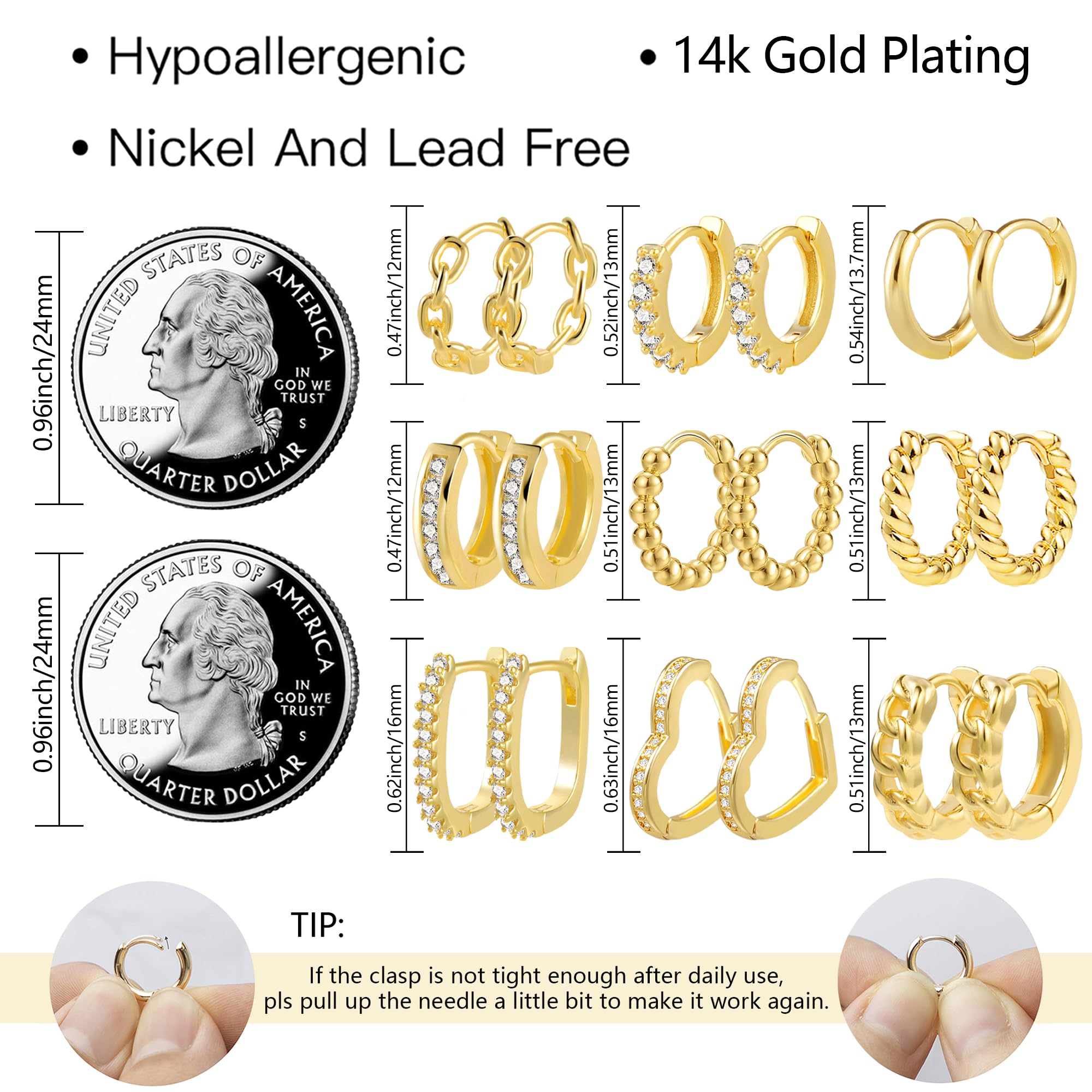 ALEXCRAFT Piccoli Orecchini a Cerchio, Orecchini Per Polsini Auricolari Da Donna, Orecchini a Cerchio Intrecciati Da Donna, Orecchini a Cerchio Spessi Vintage Ipoallergenici In Oro e Argento (9 Paia)