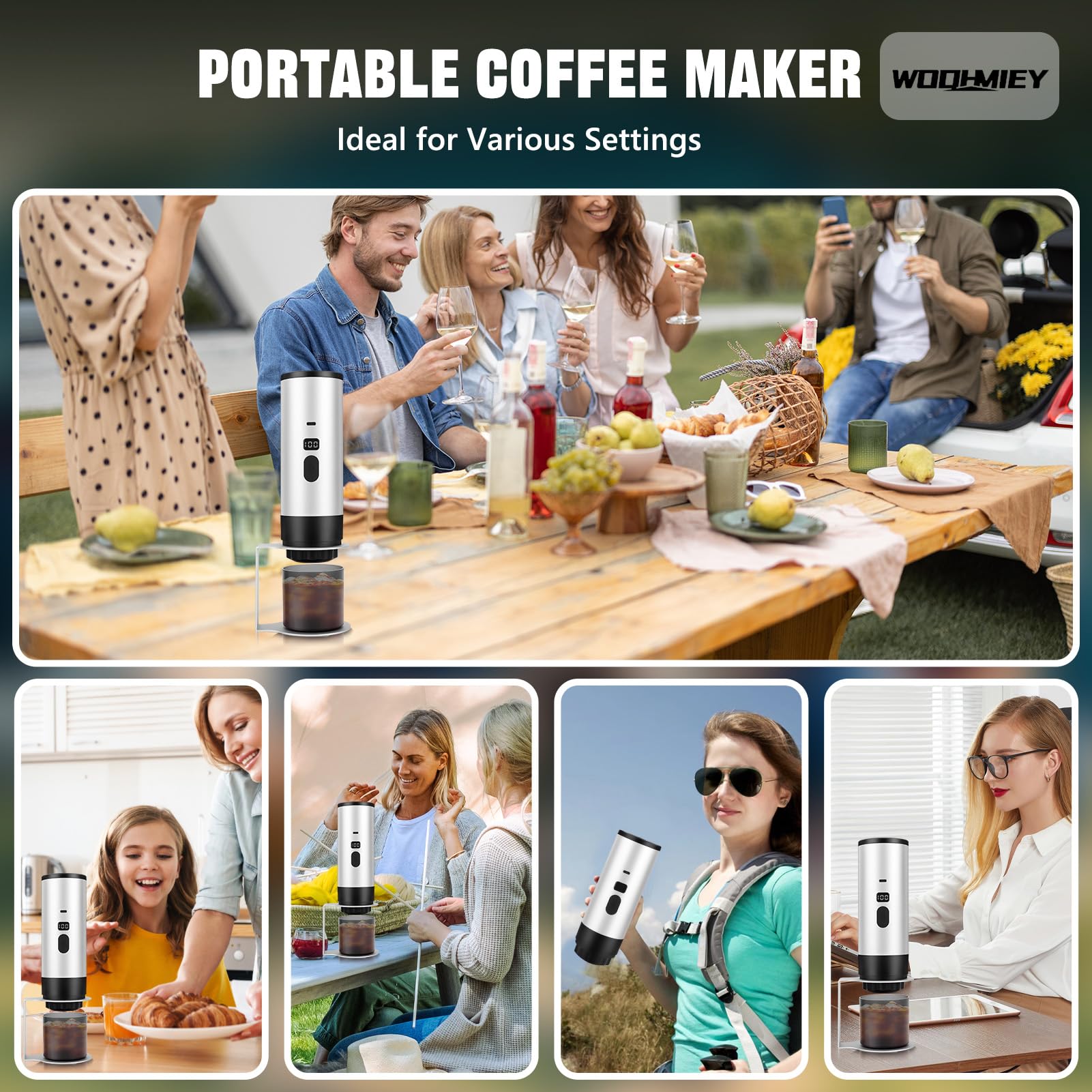 Cafetera eléctrica portátil de cápsulas con autocalentamiento y Pantalla, Recargable, 7800 mAh, Compatible con cápsulas Dolce Gustos y café molido, Ideal para Viajes, Oficina y Hog
