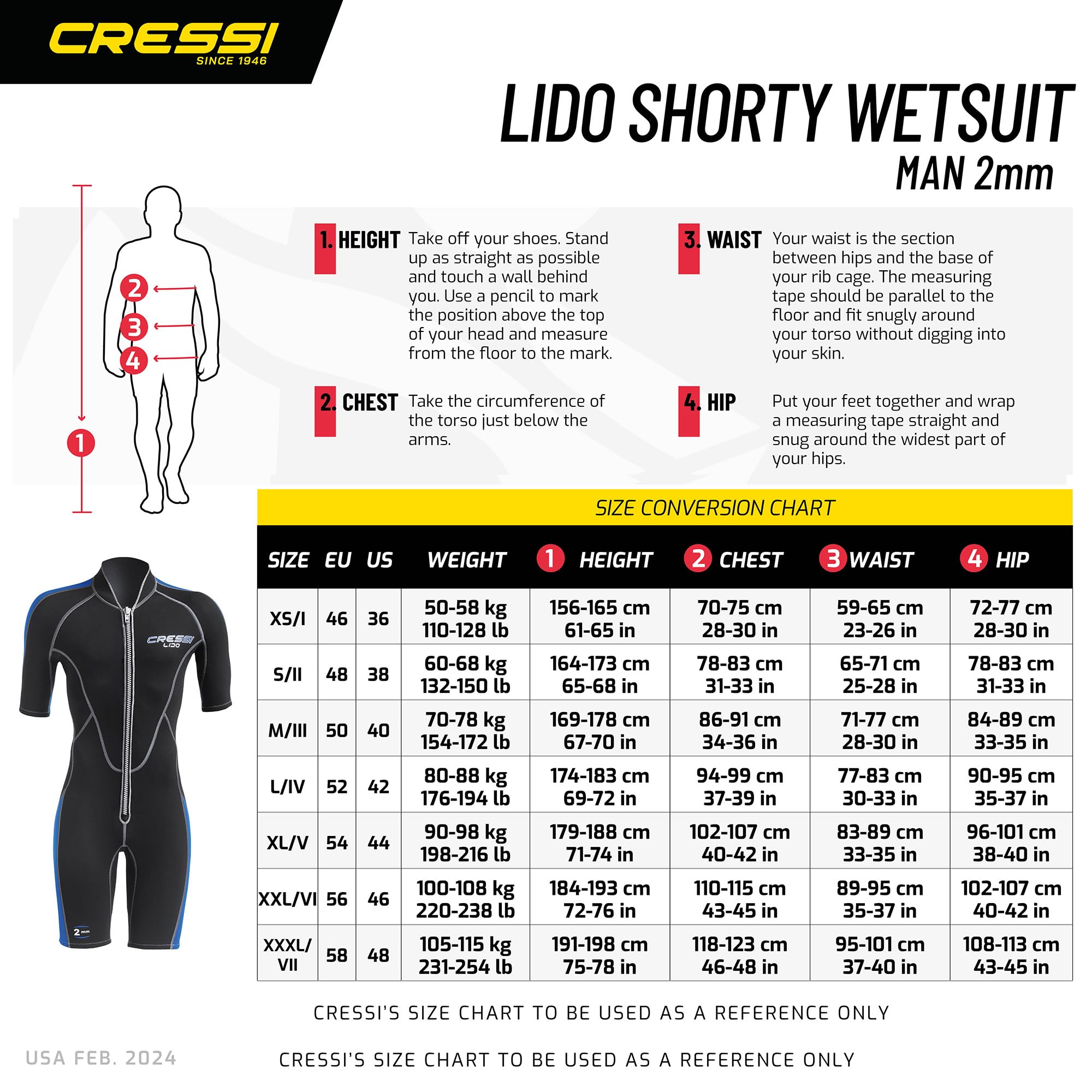 Cressi Lido Man Shorty Wetsuit 2mm - Muta Shorty per snorkeling, nuoto e sport acquatici, in Neoprene Ultra Stretch 2mm, per Uomo