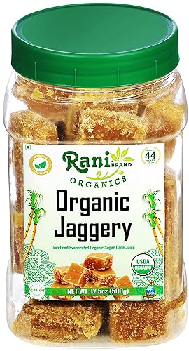 Miniatura 134 de Rani Masala Gur (Jaggery) Azúcar de caña sin refinar indio sin refinar, 17.5 oz (1.1 libras) tarro de PET de 17.64 oz ~ Apto para gluten Vegano
