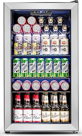 3.2 Cu.Ft Mini Fridge with Glass Door - 126 Can Beverage Refrigerator Cooler for Drink Beer Wine Soda, Small Refrigerator for Bedroom Office Bar Dorm, 4 Adjustable Shelves, Silver