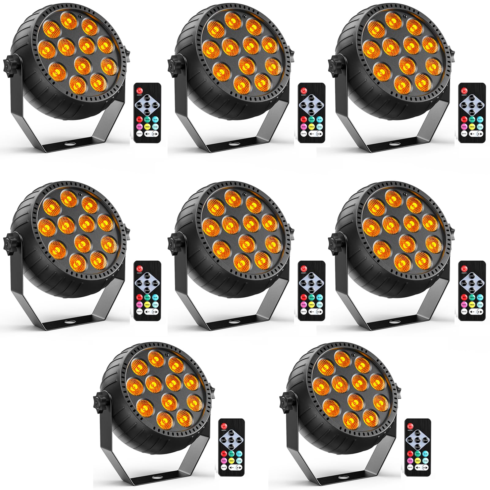 8PCS RGB 12 LED Par Akku Strahler Outdoor, 2200mAh Wiederaufladbares Bühnenlicht mit Fernbedienung, 4-6h Laufzeit Partylicht für Bar DJ Disco Hochzeit Halloween Weihnachten