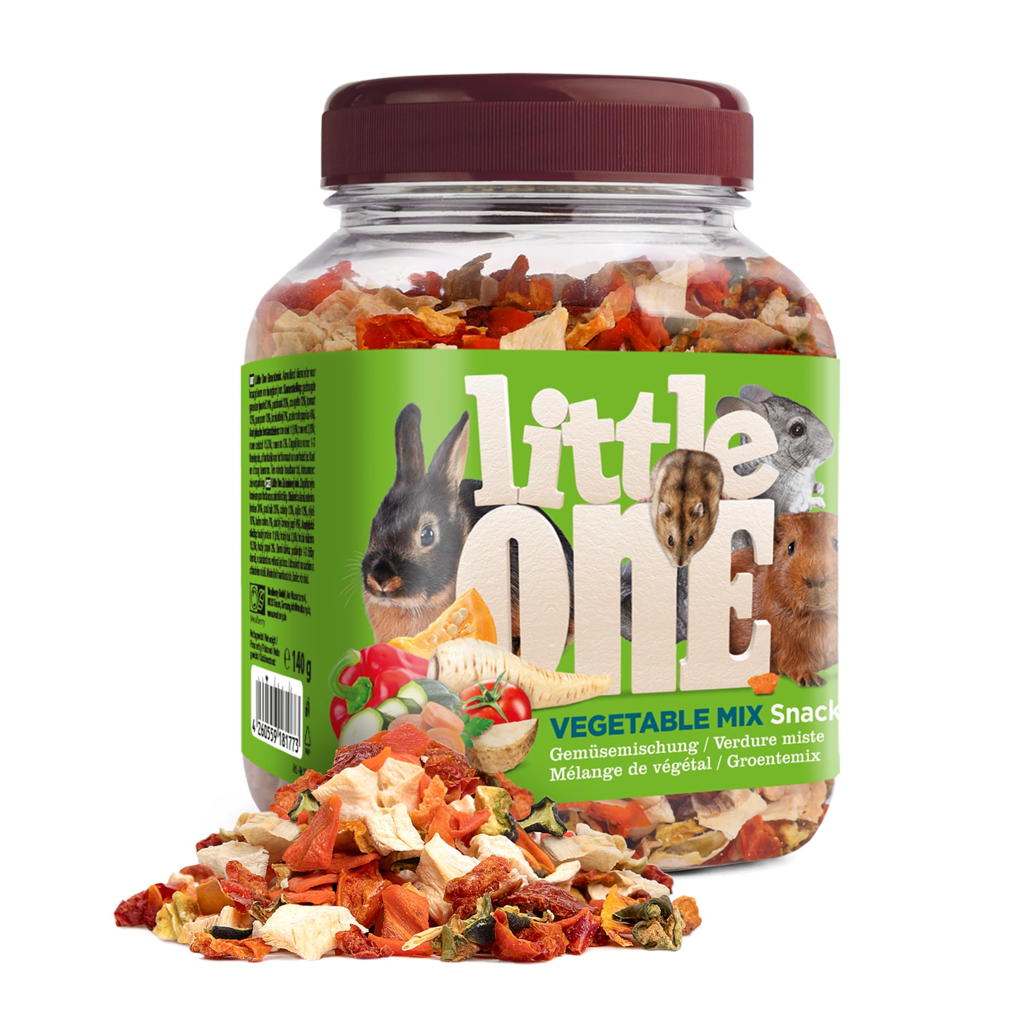 Little One Vegetable Mix Snack | Pack Double | 2 x 140 g | Aliment complémentaire pour rongeurs et Lapins Nains | Mélange composé de Sept Types de légumes séchés
