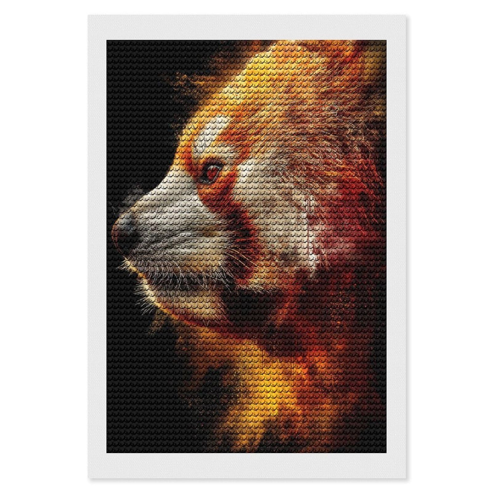 Junmoney Fiery Red Panda Portrait Diamond Painting Canvas Kit 8"x12", Adhesive Canvas, Christmas Gift, Full Kit Included, Thoughtful Present