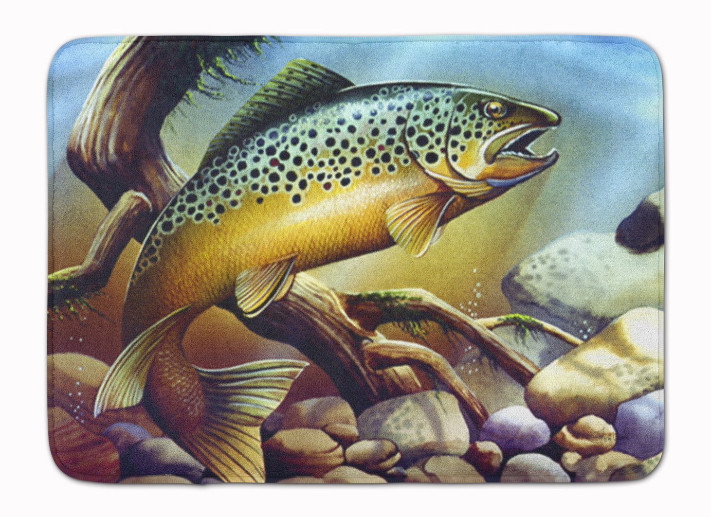 Caroline's Treasures PTW2038RUG Brook Trout Machine Washable Memory Foam Mat, Bathroom Rug, Non-Slip Bath Mat, Durable Thick Washable Rugs for Kitchen, Bathroom Quick Dry, Decorative Artwork,