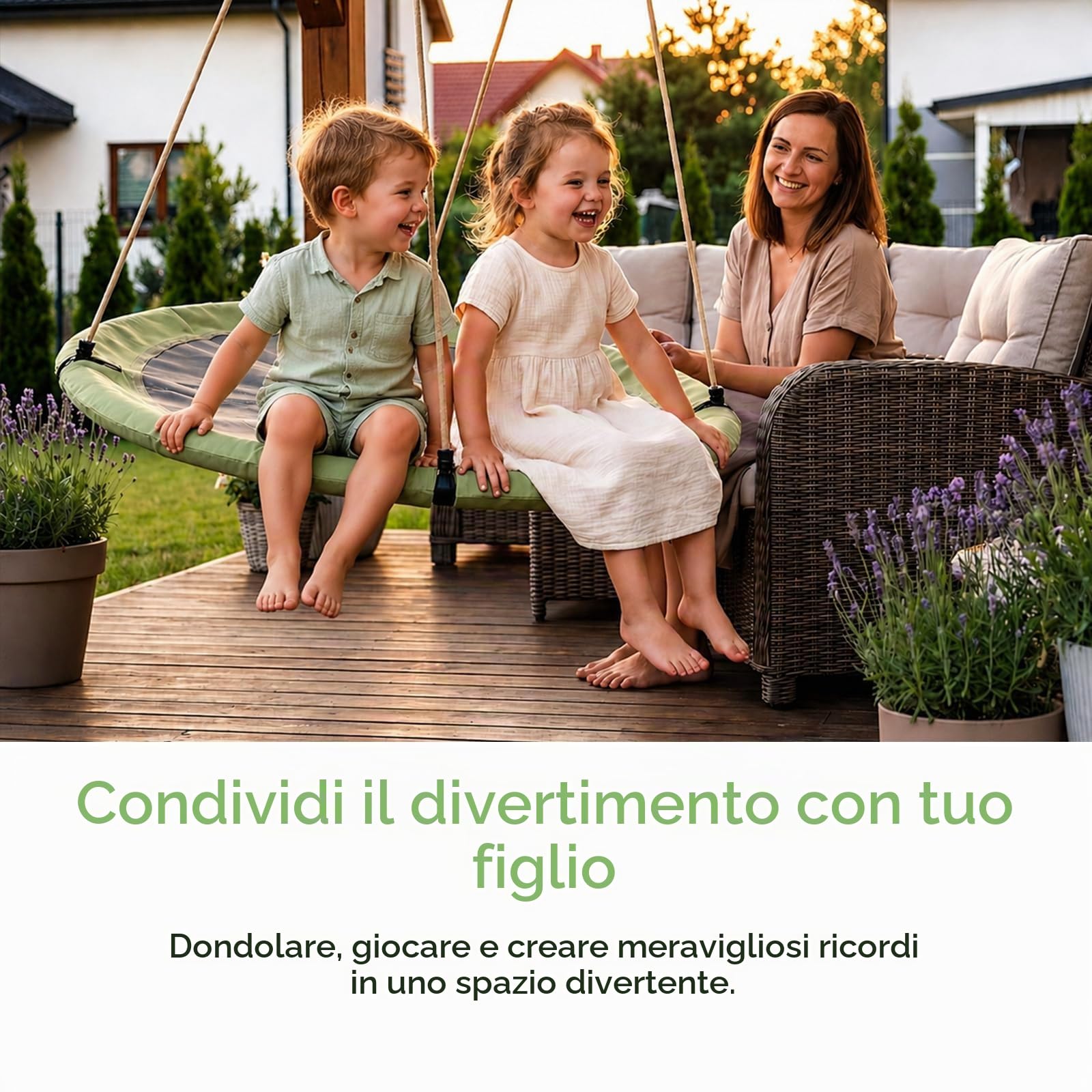 SURFOU Altalena da Giardino 120 cm, Altalena Rotonda a Nido Sospesa per Esterno e Interno, Regolabile, Carico 300 kg, con Cuscino, Giochi da Giardino per Bambini e Adulti, Verde grigiastro