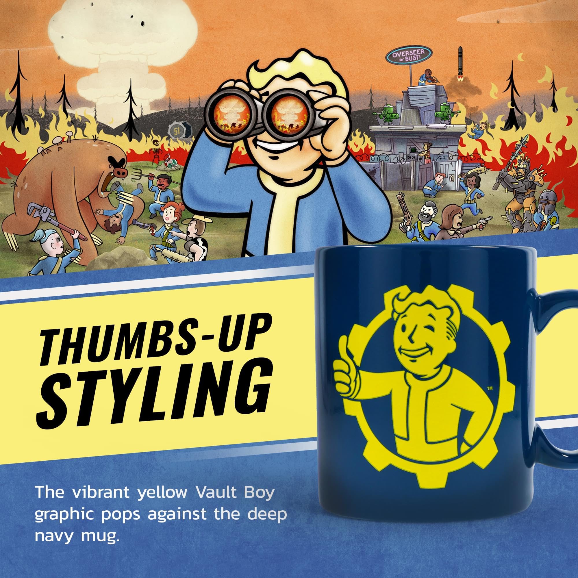 Fallout 76 Vault Boy Thumbs Up Ceramic Mug - 16 Oz Coffee Cup For Tea, Cocoa, Officially Licensed