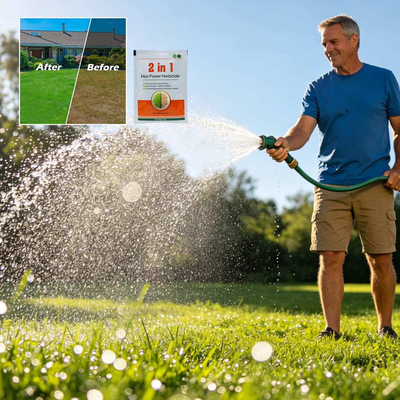 2-in-1 Hochwirksames Unkrautvernichter, Maximalwirkung Unkrautvernichter, High Efficiency Low Toxicity Herbicide, Giftarmes Langanhaltendes Unkrautmittel für Garten, Hof und Rasen (5 pcs)