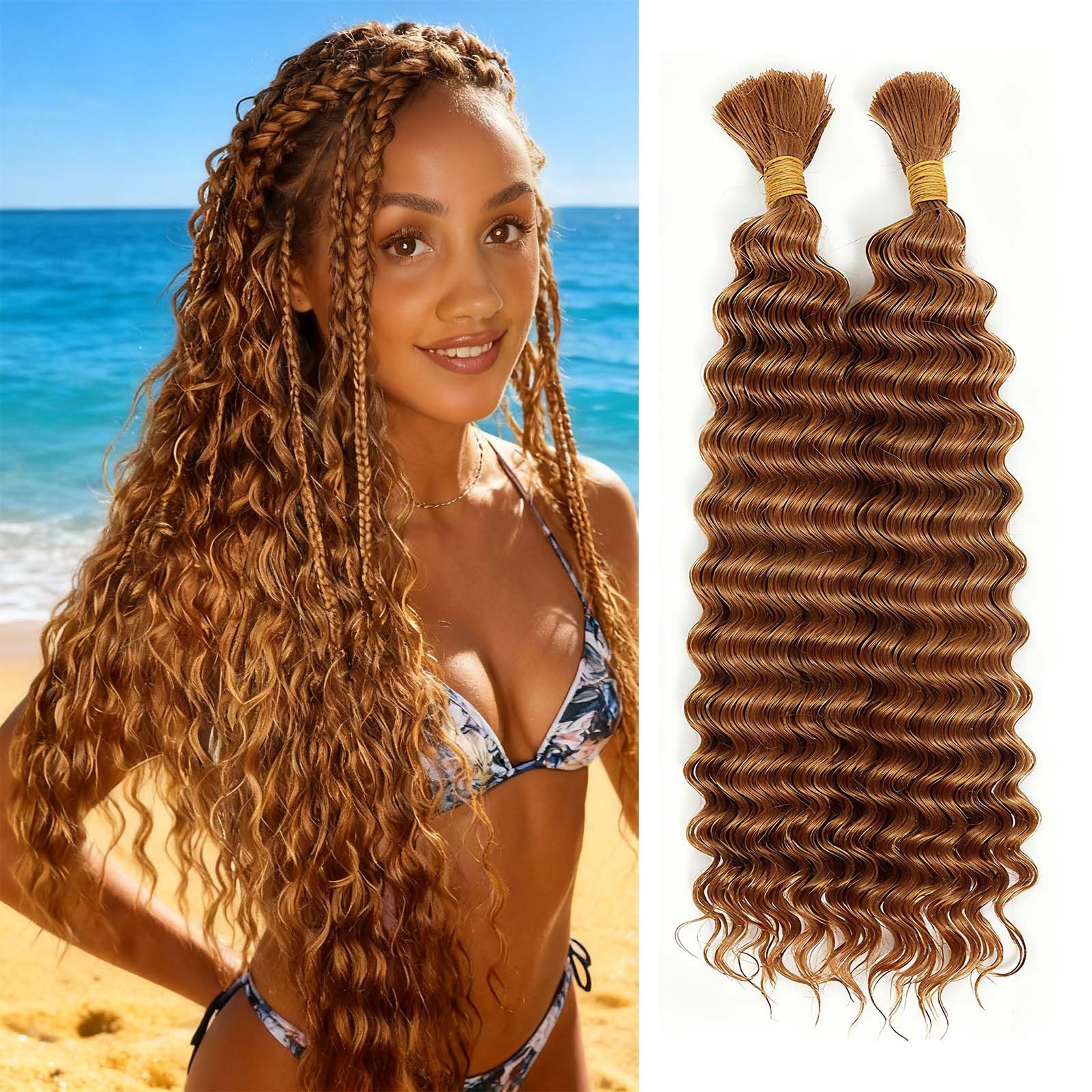 Cklikeb Braiding Human Hair 100g 16 Inch Color 30# Deep Water Wave Bulk Human Hair for Braiding No Weft Brazilian Virgin Deep Curly Human Hair