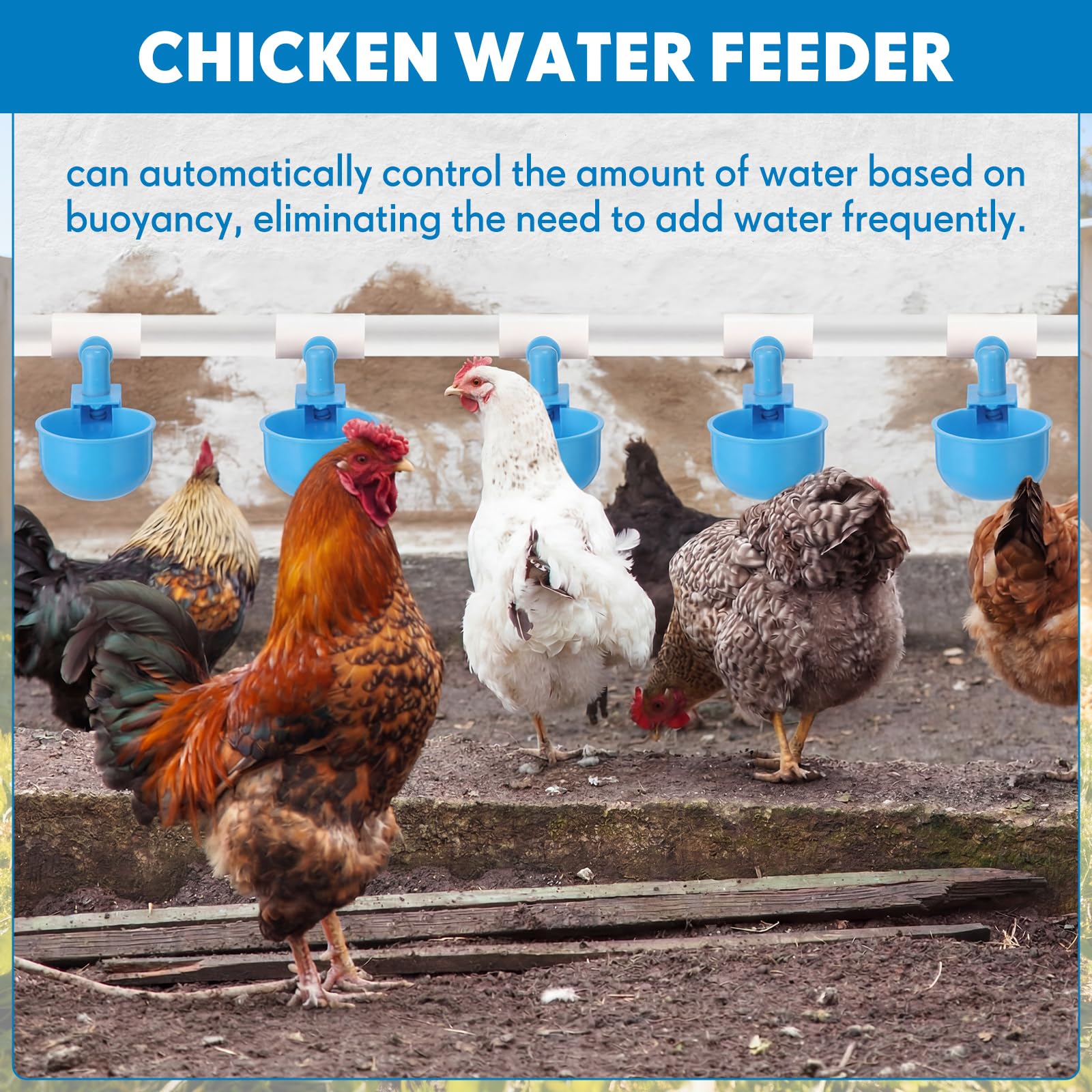 LemonRoad Juego de 30 vasos automáticos para bebederos de pollo con cuenco de 1/2 pulgada de PVC para beber, abridor de agujeros de montaje para aves de corral, dispensador de agua para pato, ganso