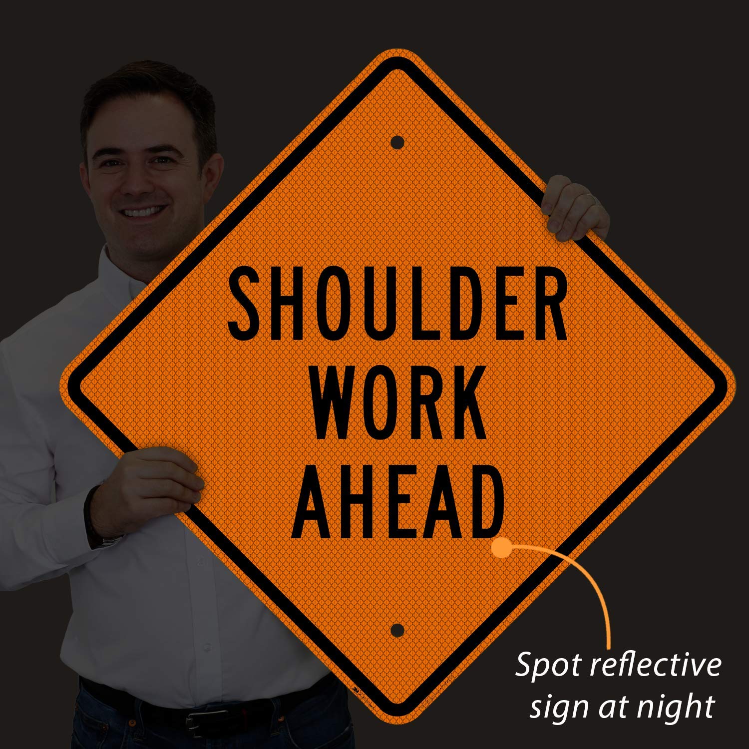 SmartSign Cartel "Shoulder Work Ahead" | 24" x 24" 3M de aluminio reflectante de grado de diamante fluorescente