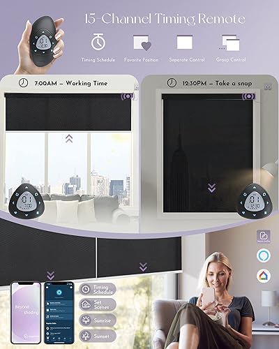 Miniatura 4 de Graywind Persianas solares motorizadas compatibles con Alexa Google, con conexión WiFi, filtro de luz inteligente, control remoto, persianas