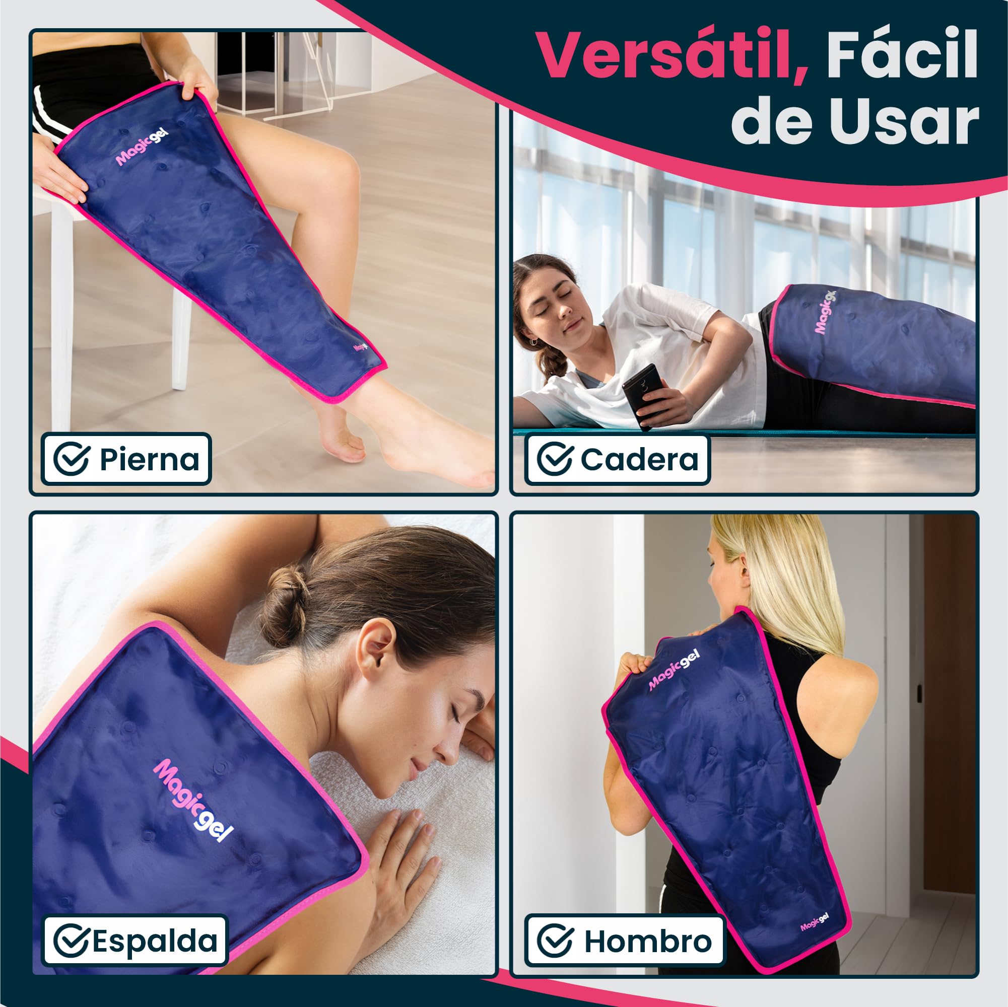 Magic Gel Bolsa Gel Frio para Lesiones de Piernas - Bolsa Hielo Lesiones Cubre Toda la Pierna 62 cm - Reduce Dolor Hinchazón e Inflamación - Reutilizable para Esguinces Artritis y Más