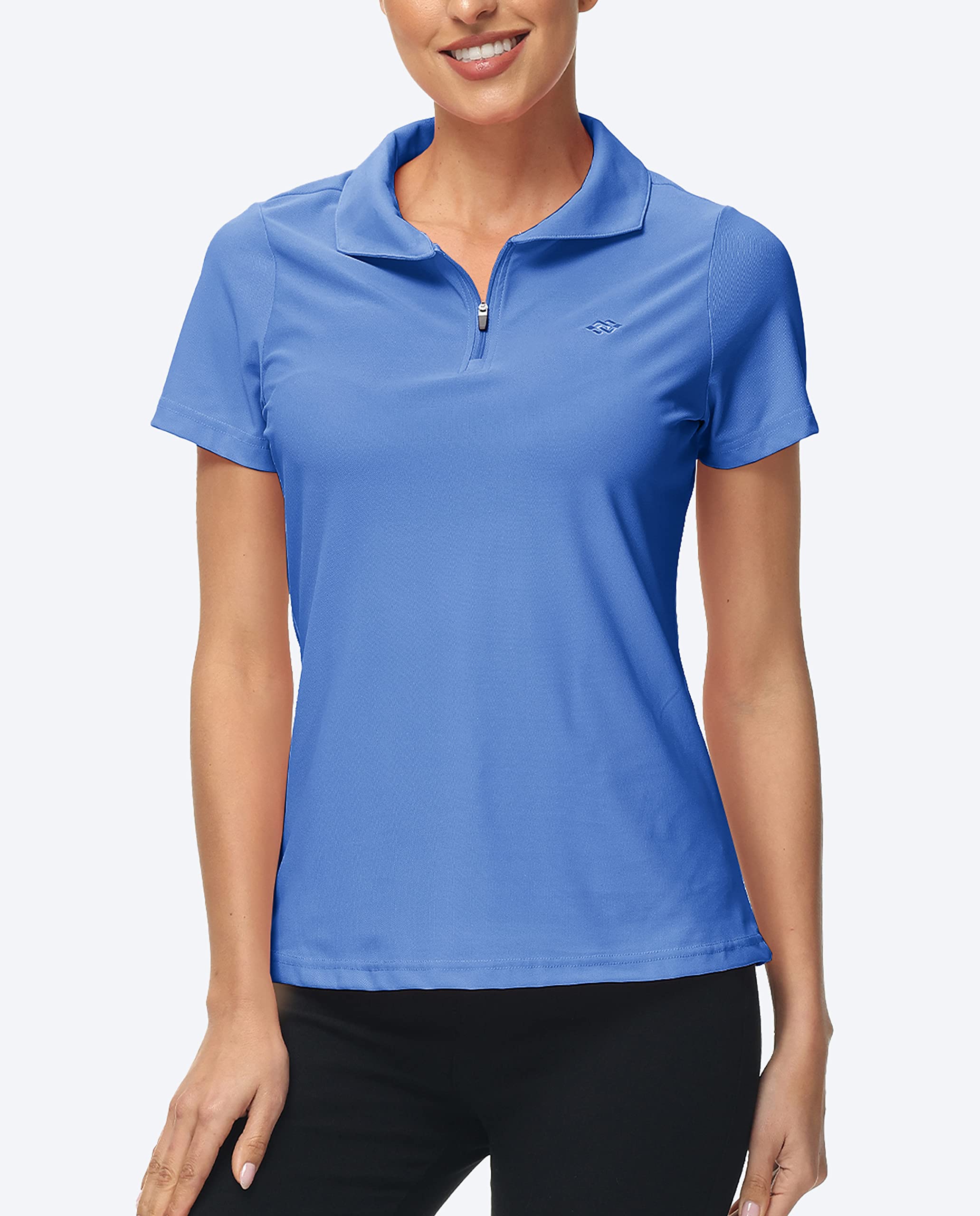 Polo Mujer Manga Corta Verano Camiseta Trabajo Deportivo Transpirable Golf Tops con Cremallera 1/4