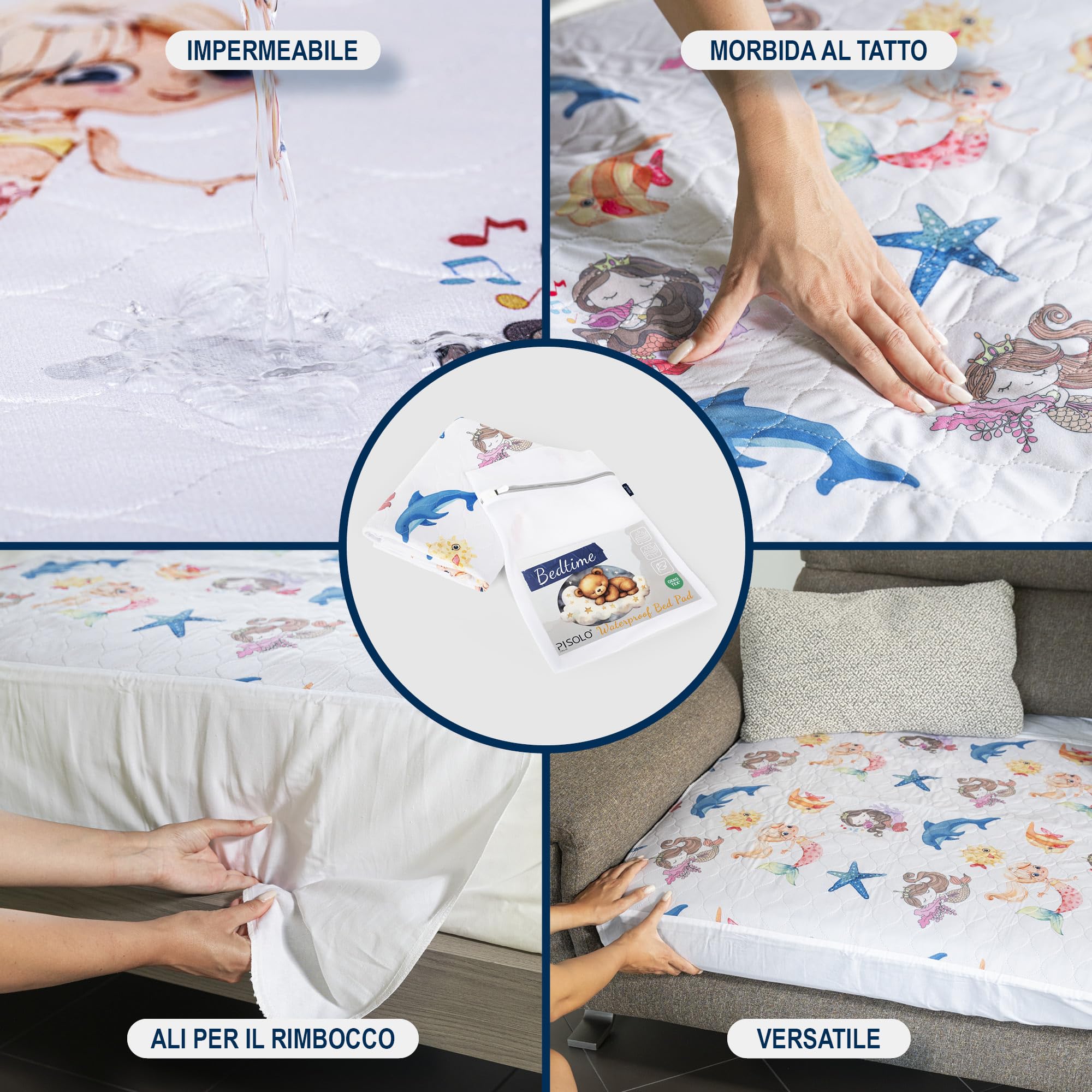 Coprimaterasso Impermeabile Ultra Assorbente 91x86cm Traversa Letto Bambino con Ali Rimboccabili