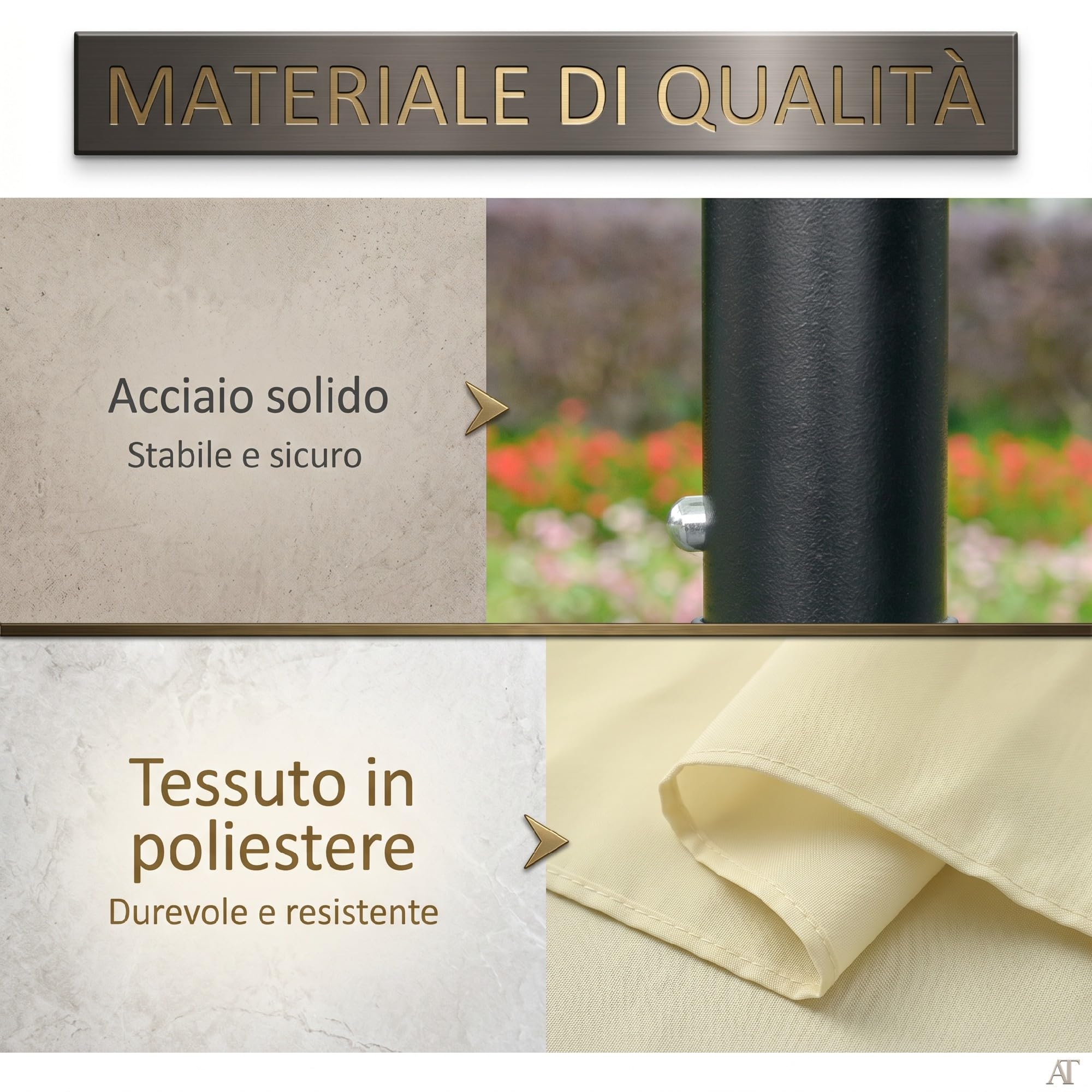 Outsunny Ombrellone da Giardino Inclinabile Ø265 cm con Manovella Beige | 32 Luci LED Solari, Ombrellone da Esterno, 8 Stecche, Acciaio e Poliestere, per Terrazza Balcone Patio