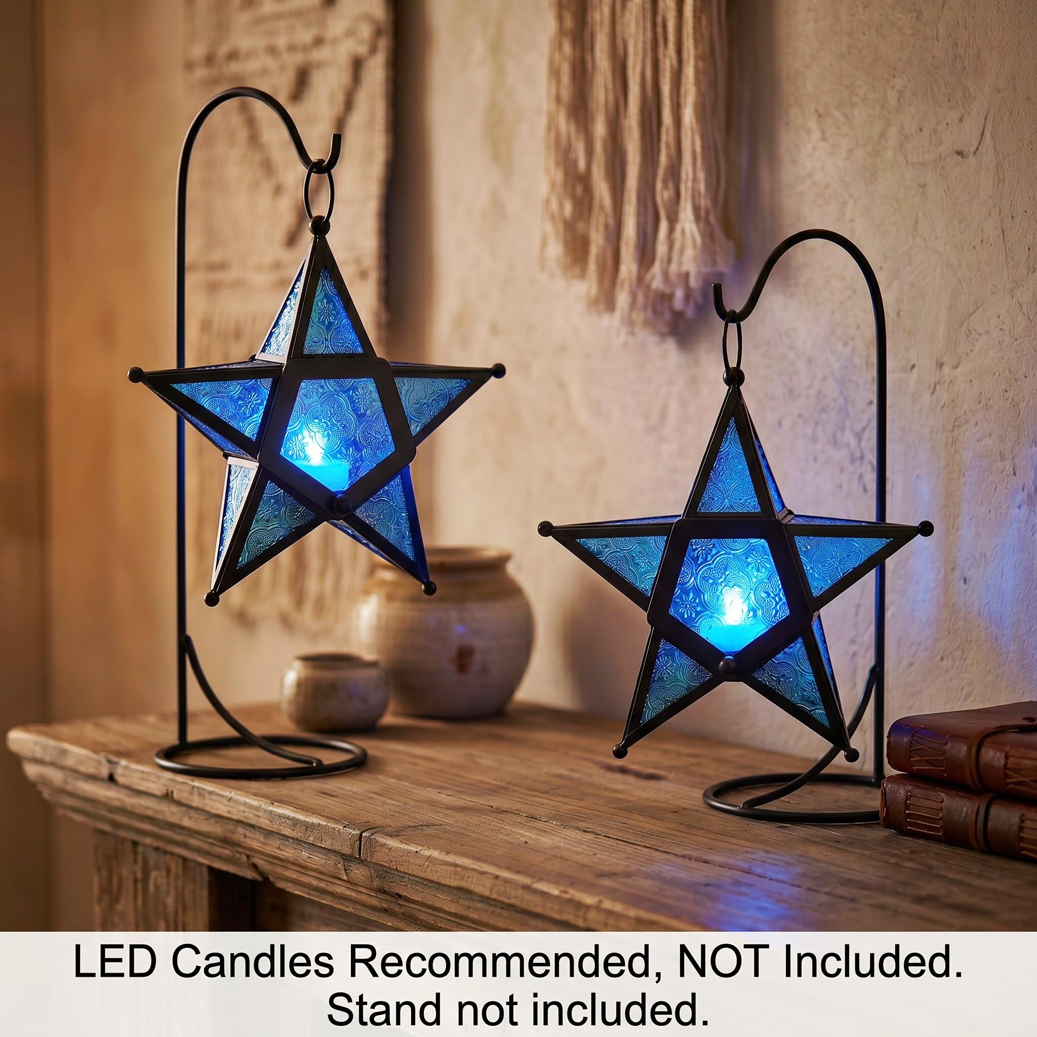 Lanterne decorative a forma di stella, blu, set di 2