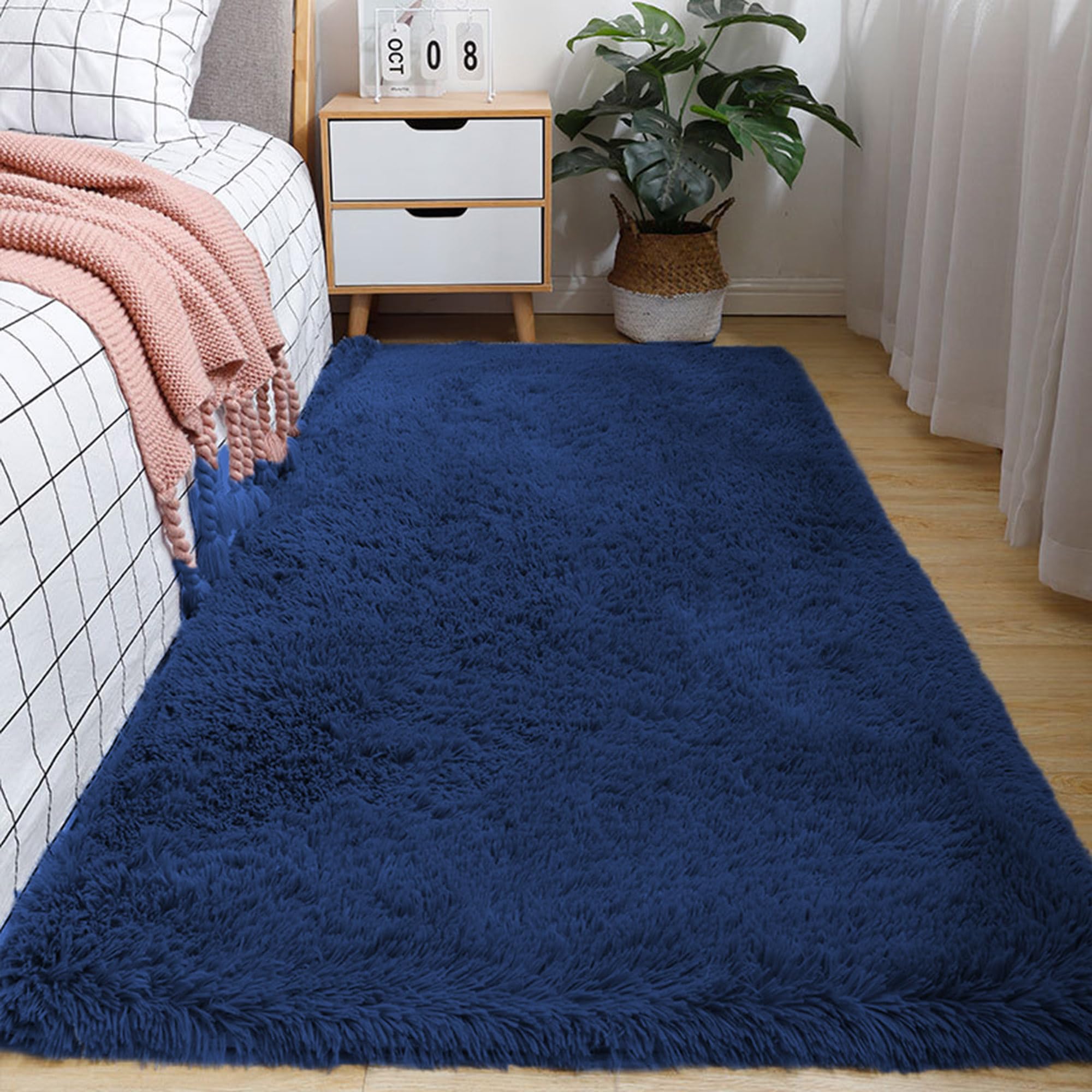 Tapis de salon bleu 200 x 280 cm grand format lavable et antidérapant