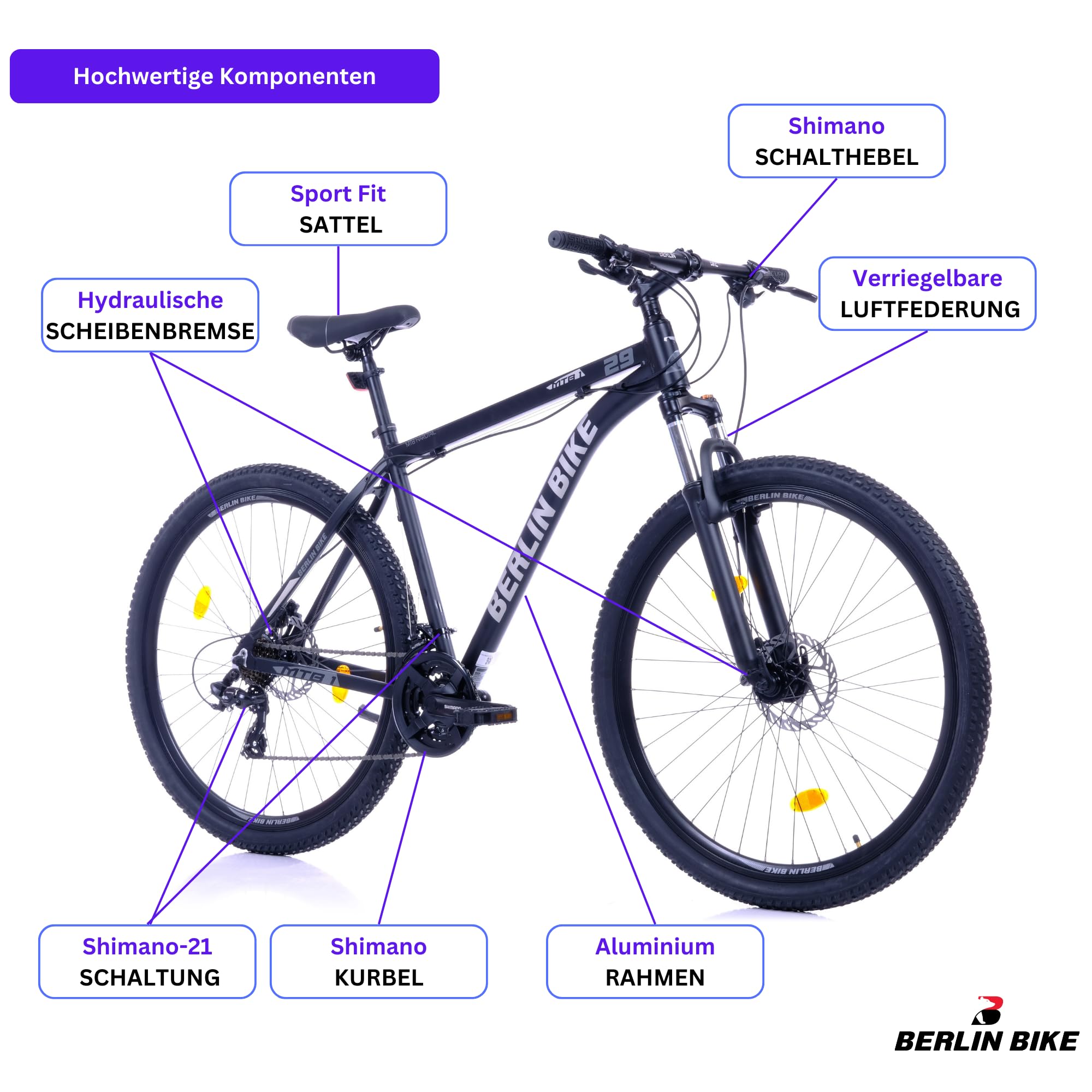 Mountainbike MTB1 – mit komplettem Shimano Set - 21 Gang Shimano FD-TZ500/RD-TY300D, Dacron Hydraulische Scheibenbremsen