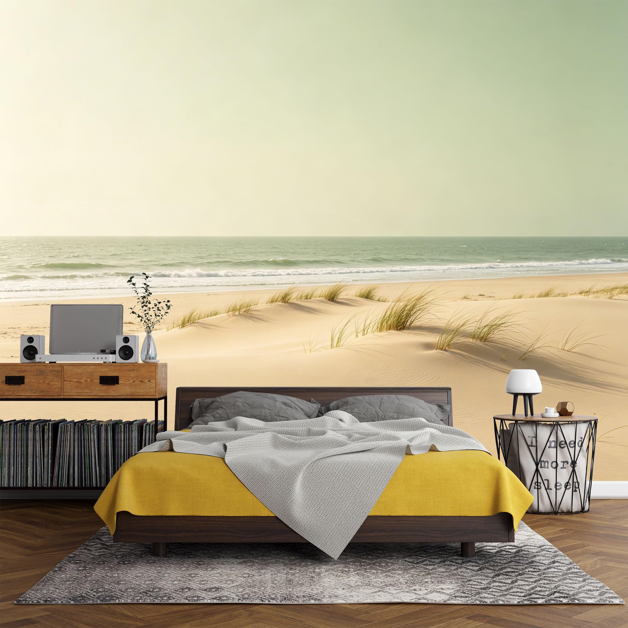 Custom Size Wall Mural， Coastal Sand Dunes Seaside Horizon Ocean Breeze Landscape，SelfAdhesive Art Prints wall Fabric (No PVC) Removable Wallpaper Living Room Decor