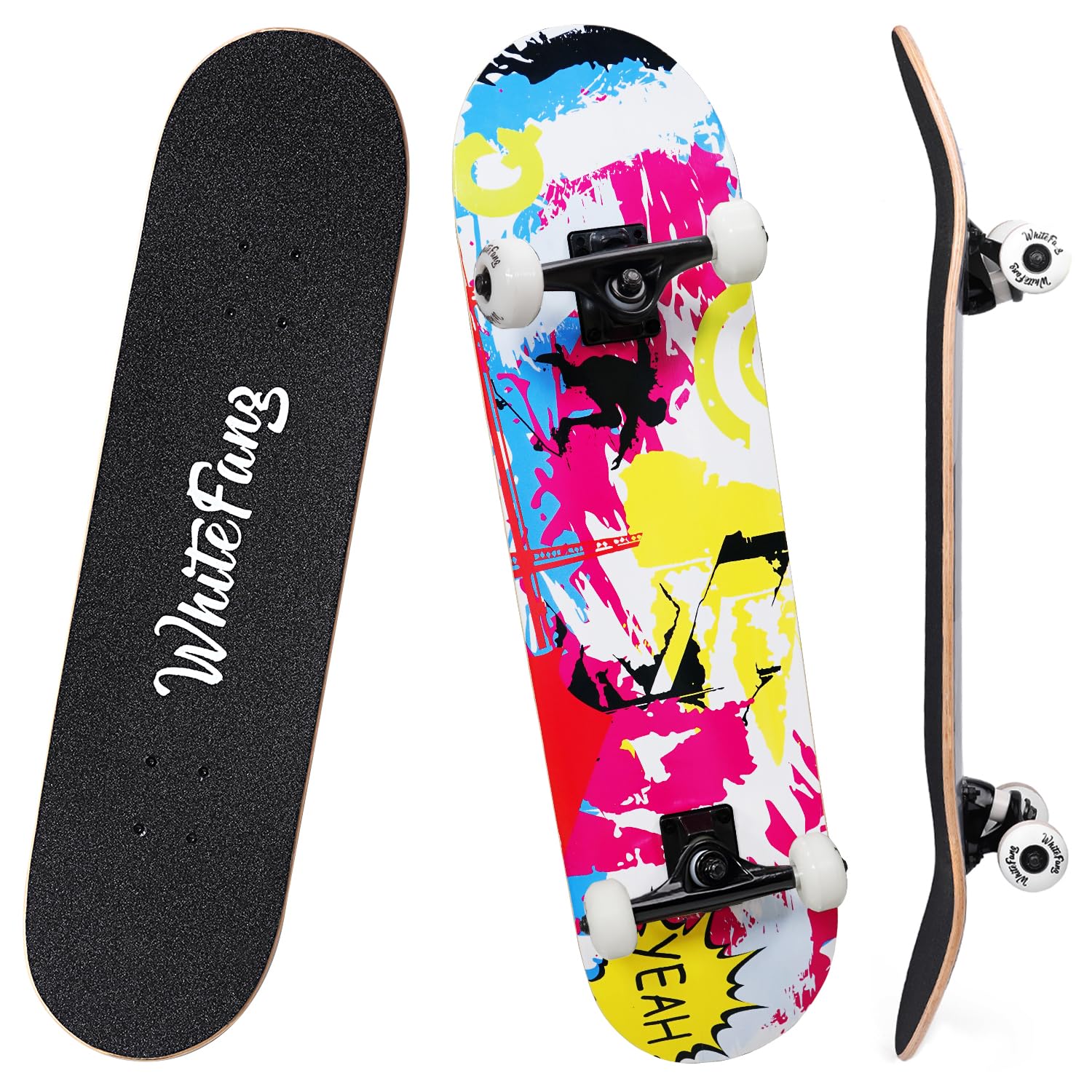 Skateboards for Beginners, Complete Skateboard 31 x 7.88, 7 Layer Canadian Maple Double Kick Concave Standard and Tricks Skateboards for Kids and Beginners