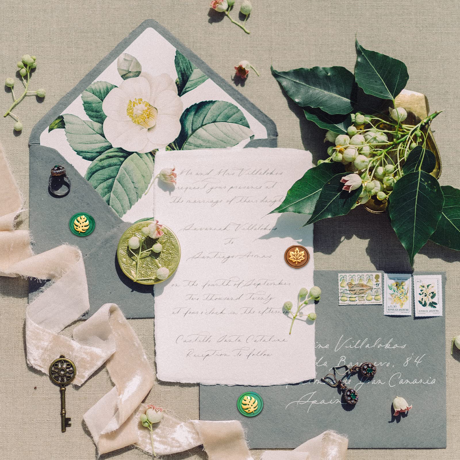 Brass Sealing Stamp Mini 2 Sides Pattern Vintage 15mm Maple Leaf Acorn Fall Autumn Wax Seal Stamp Wedding Invitations Envelopes Christmas Thanksgivin