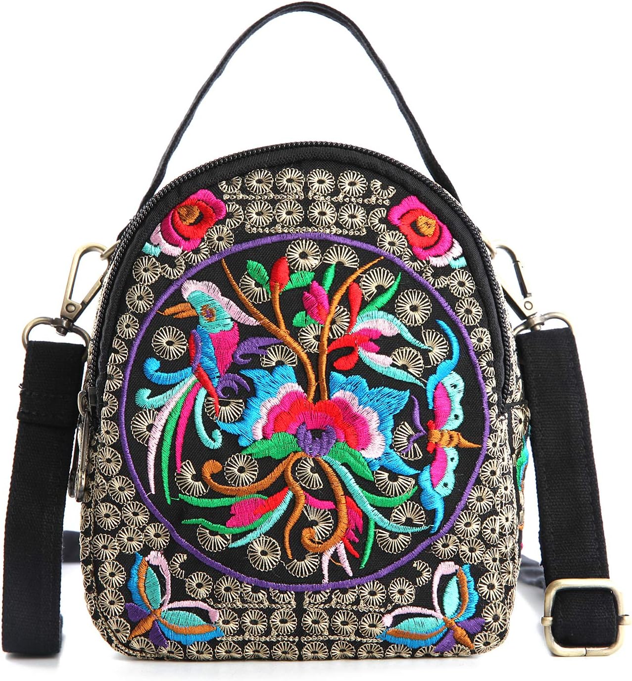 Embroidery Canvas Shoulder Bag Women Vintage Boho Mini Crossbody Bag Handbag Cell Phone Pouch