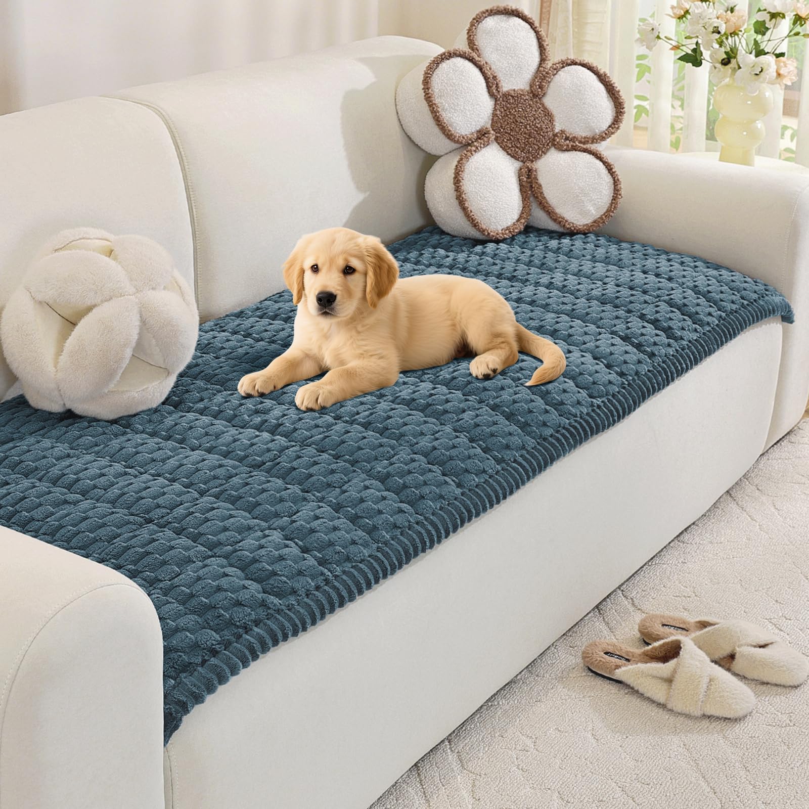 Royhom Pet Sofa Cover Washable, Soft Thick Fuzzy Sofa Cover 2 3 4 Seater, Couch Protector for Dogs, Settee Covers Furniture Slipcovers (Blue, 70x210cm)