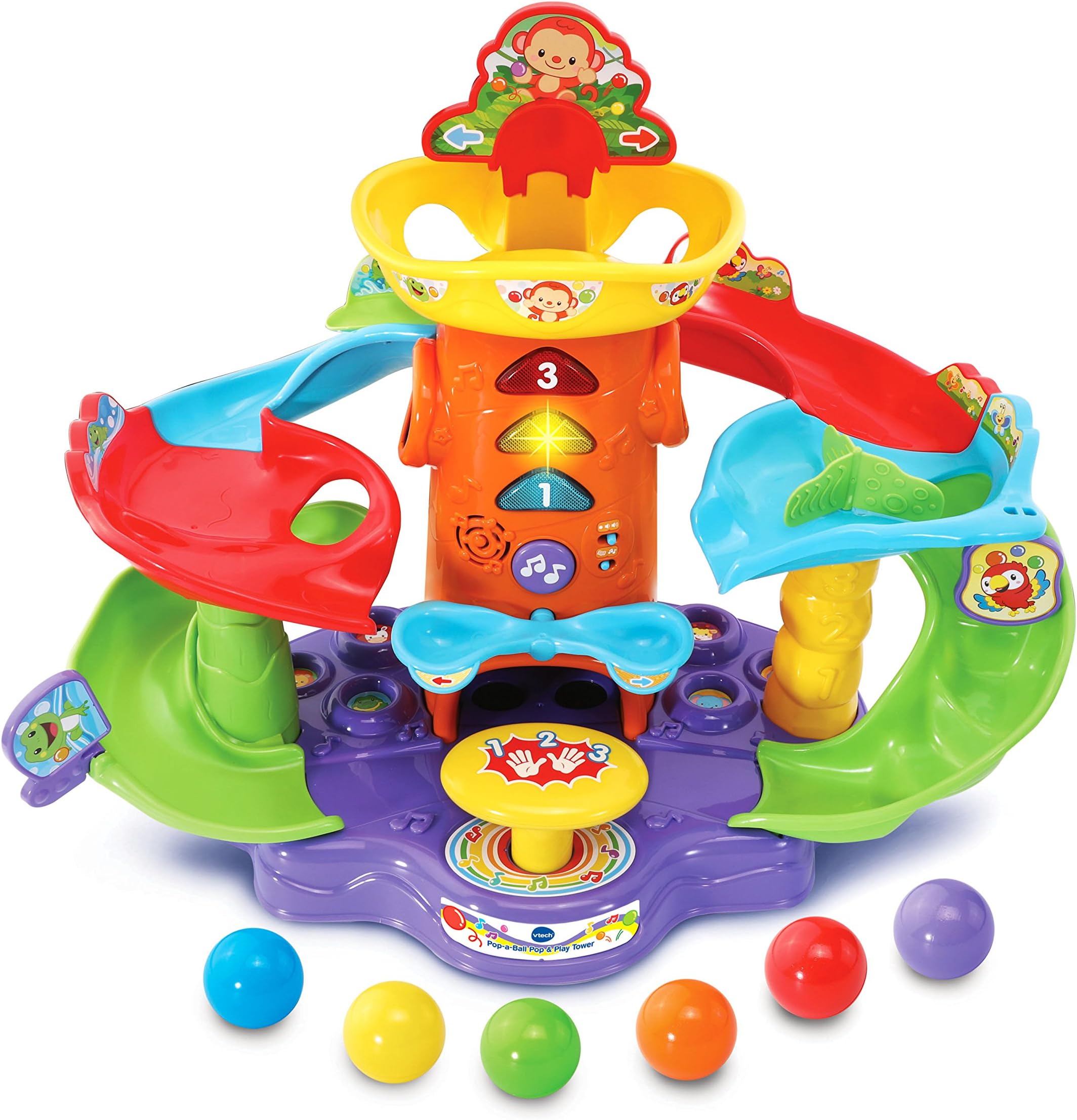 VTechBall Pop And Play Tower | Interactive Twisting Slides, 6 Colourful Balls, Learning Mode & Music/Sound Mode | 100+ Songs - Multi-Colour