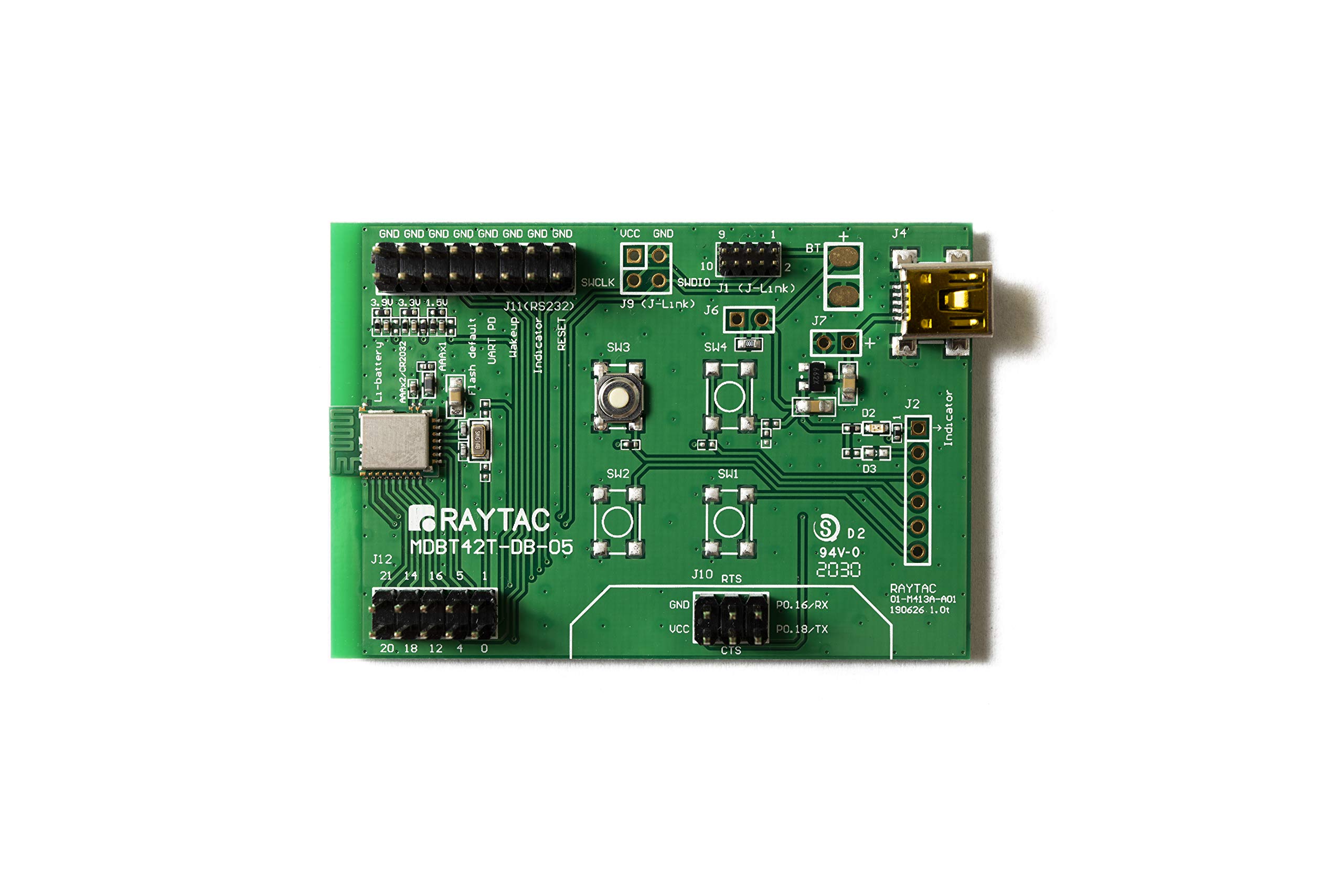 RaytacMDBT42T at Command SPP UART Bluetooth Module Demo Board Dev Kit BT5.2 FCC IC CE Telec KC SRRC (PCB Antenna)