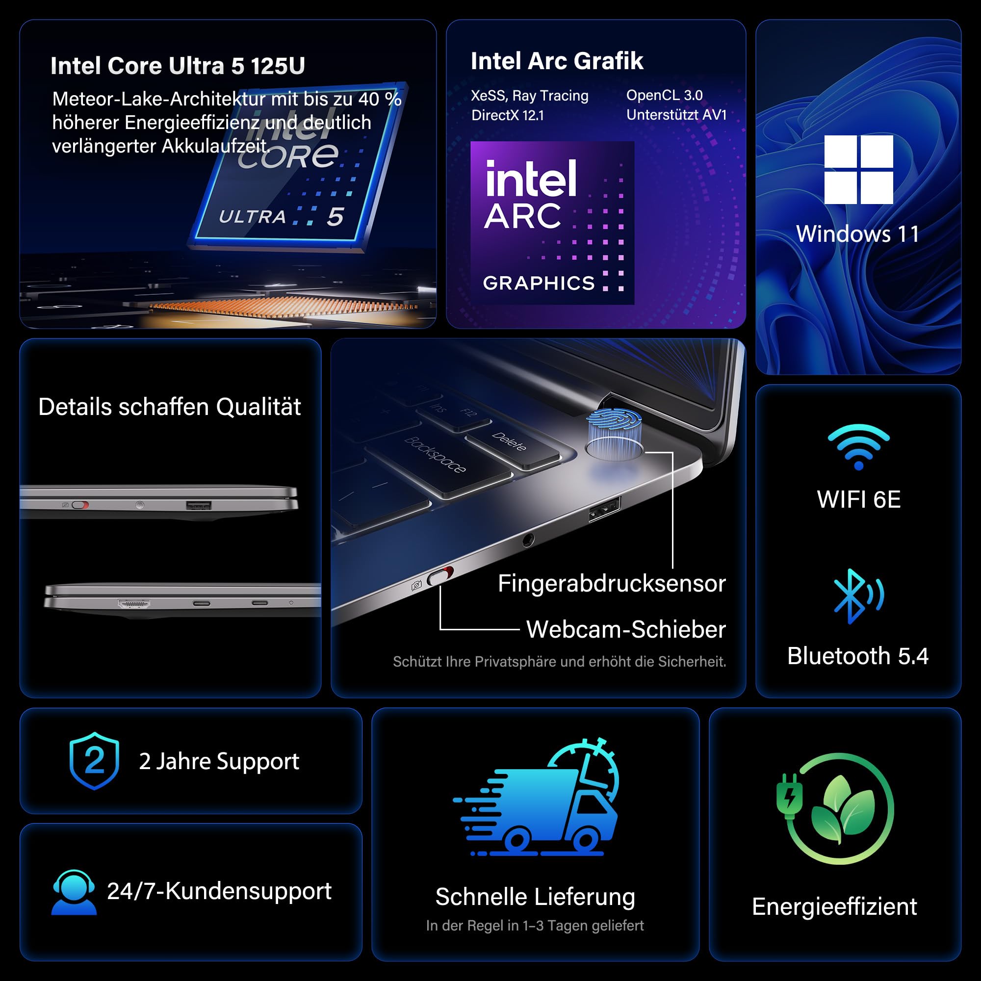 GEEKOM GeekBook X14 Pro Laptop, 999 g Ultraleicht, 14" 2.8K OLED Notebook | Bis zu 16 Std., Ultra 5, 16 GB LPDDR5 6400 MT/s, 512 GB SSD, 2×USB4, Fingerabdrucksensor, beleuchtete DE-Tastatur, Windows 11